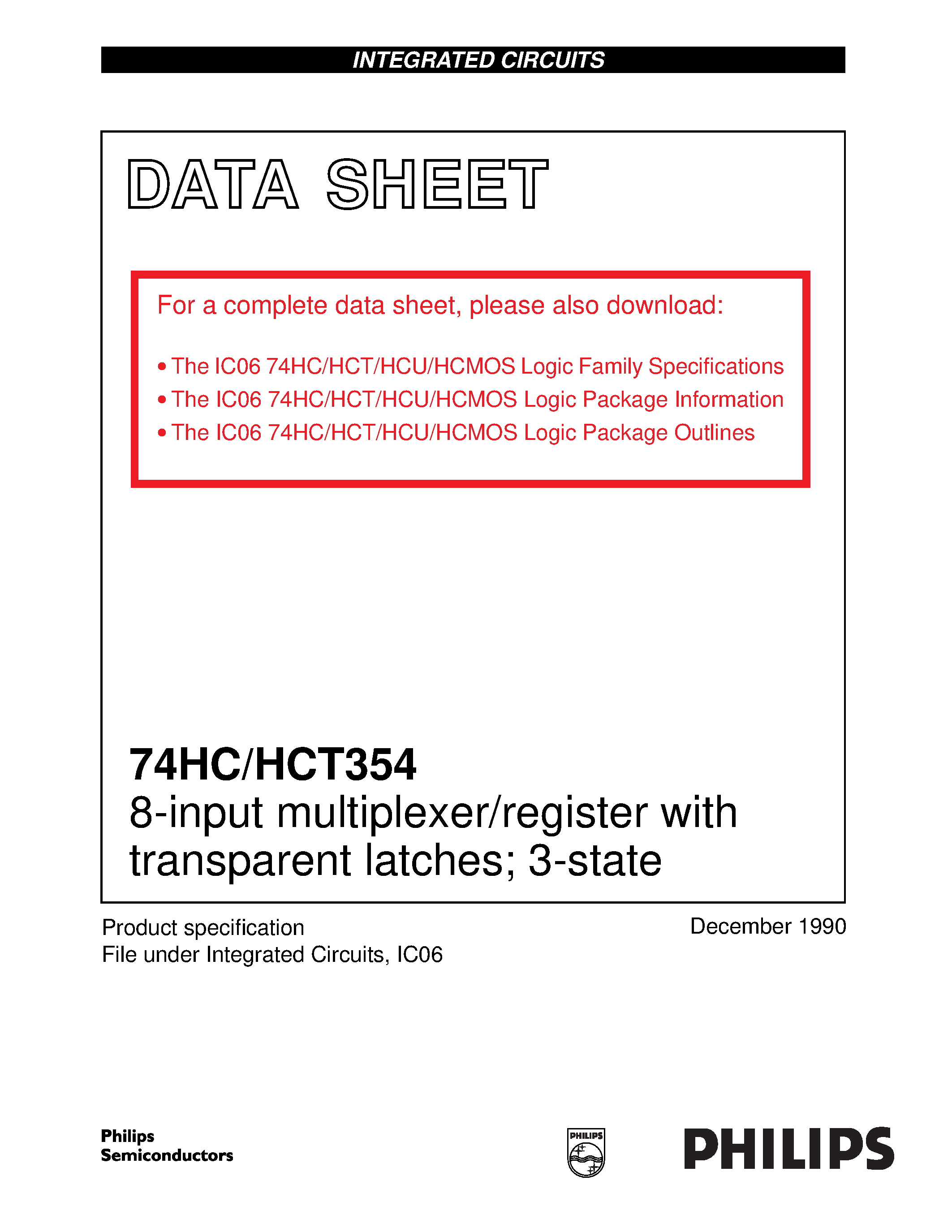 Datasheet 74HCT354 - 8-input multiplexer/register with transparent latches; 3-state page 1