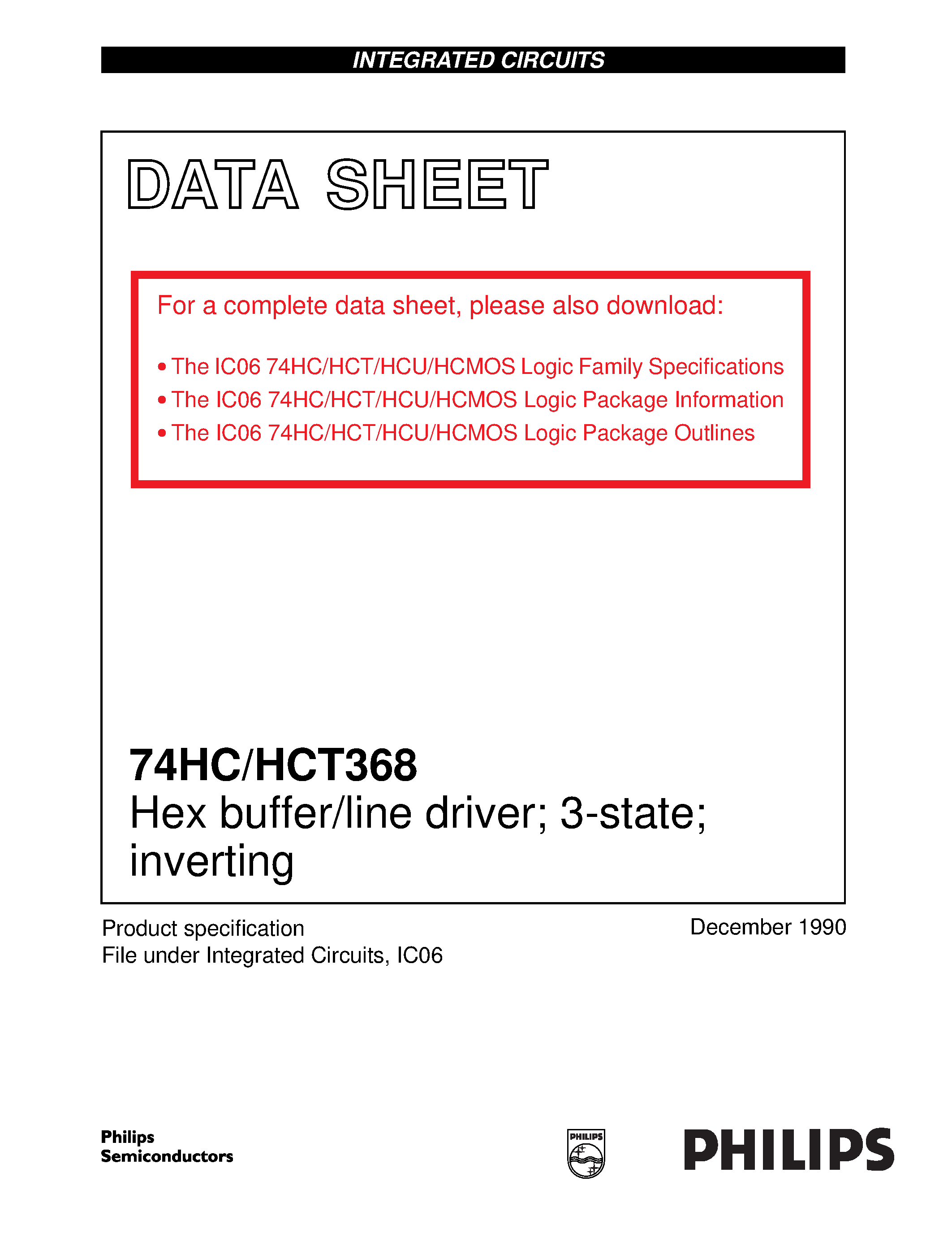 Datasheet 74HCT368 - Hex buffer/line driver; 3-state; inverting page 1