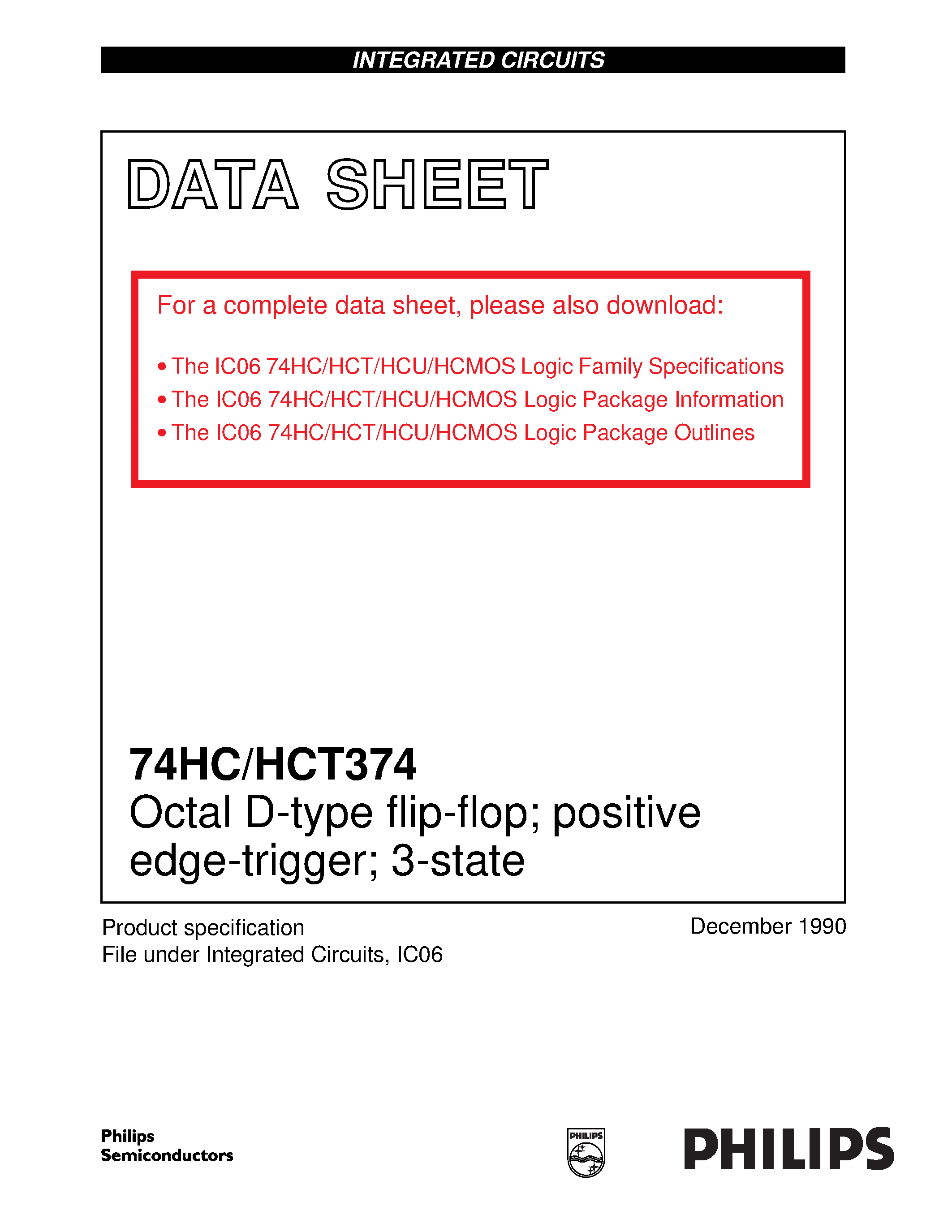 Datasheet 74HCT374 - Octal D-type flip-flop; positive edge-trigger; 3-state page 1