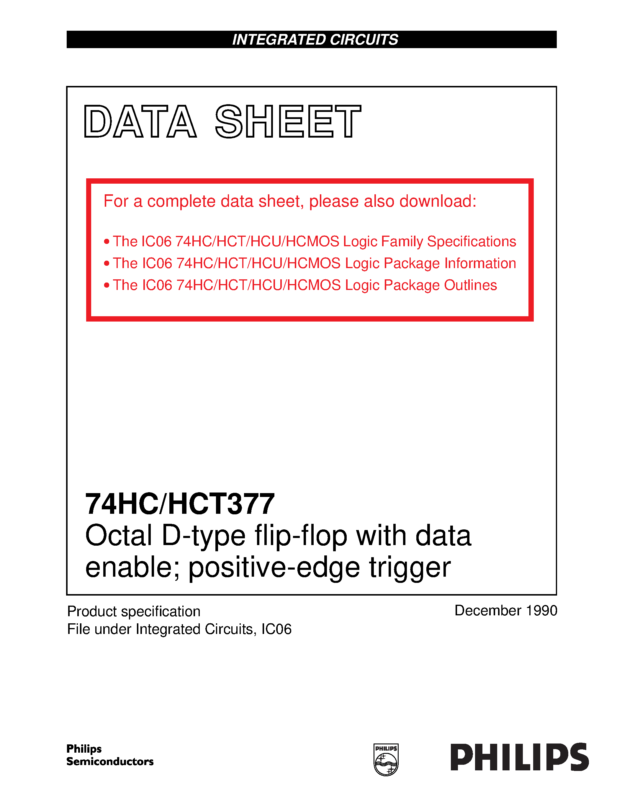 Datasheet 74HCT377 - Octal D-type flip-flop with data enable; positive-edge trigger page 1