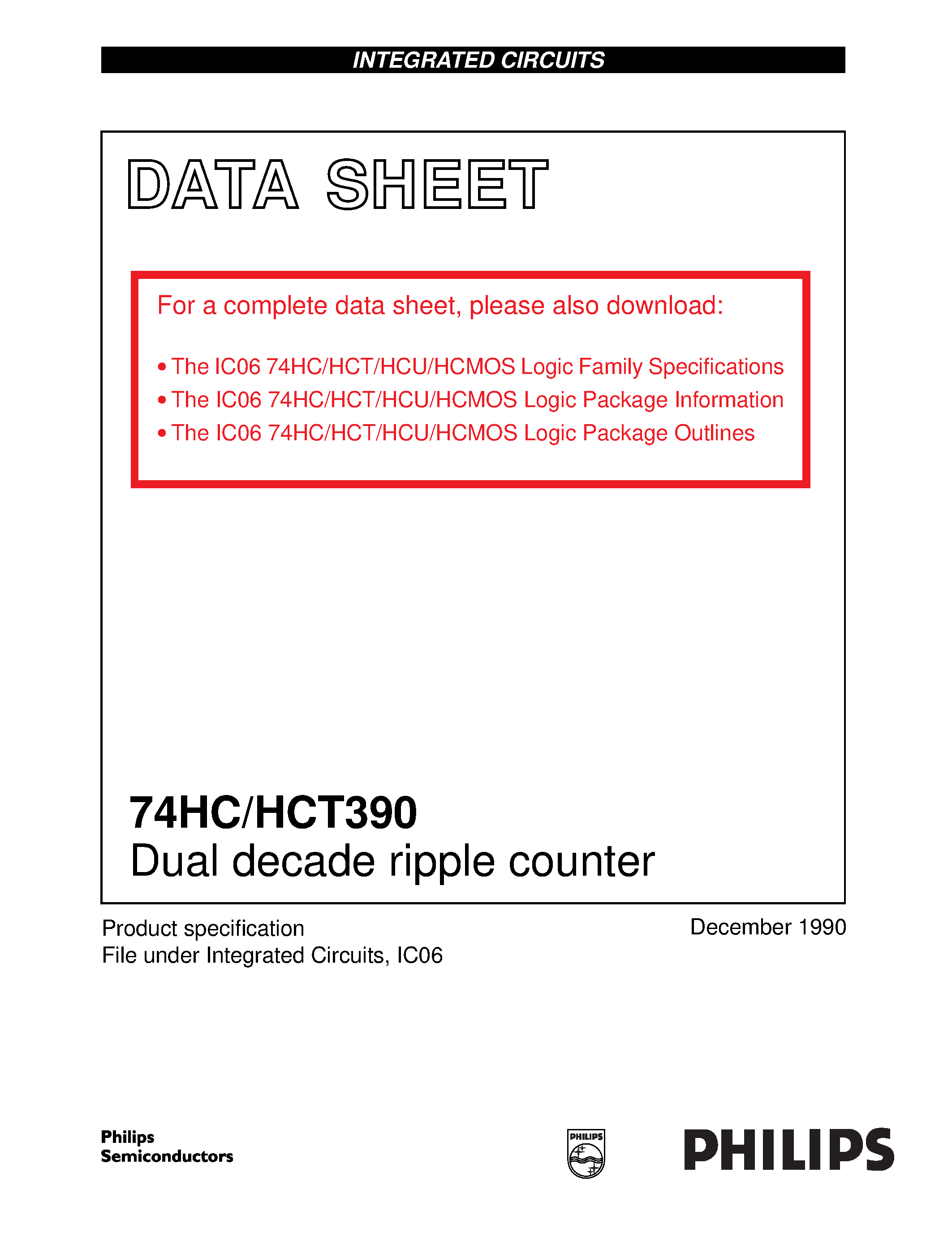 Datasheet 74HCT390 - Dual decade ripple counter page 1