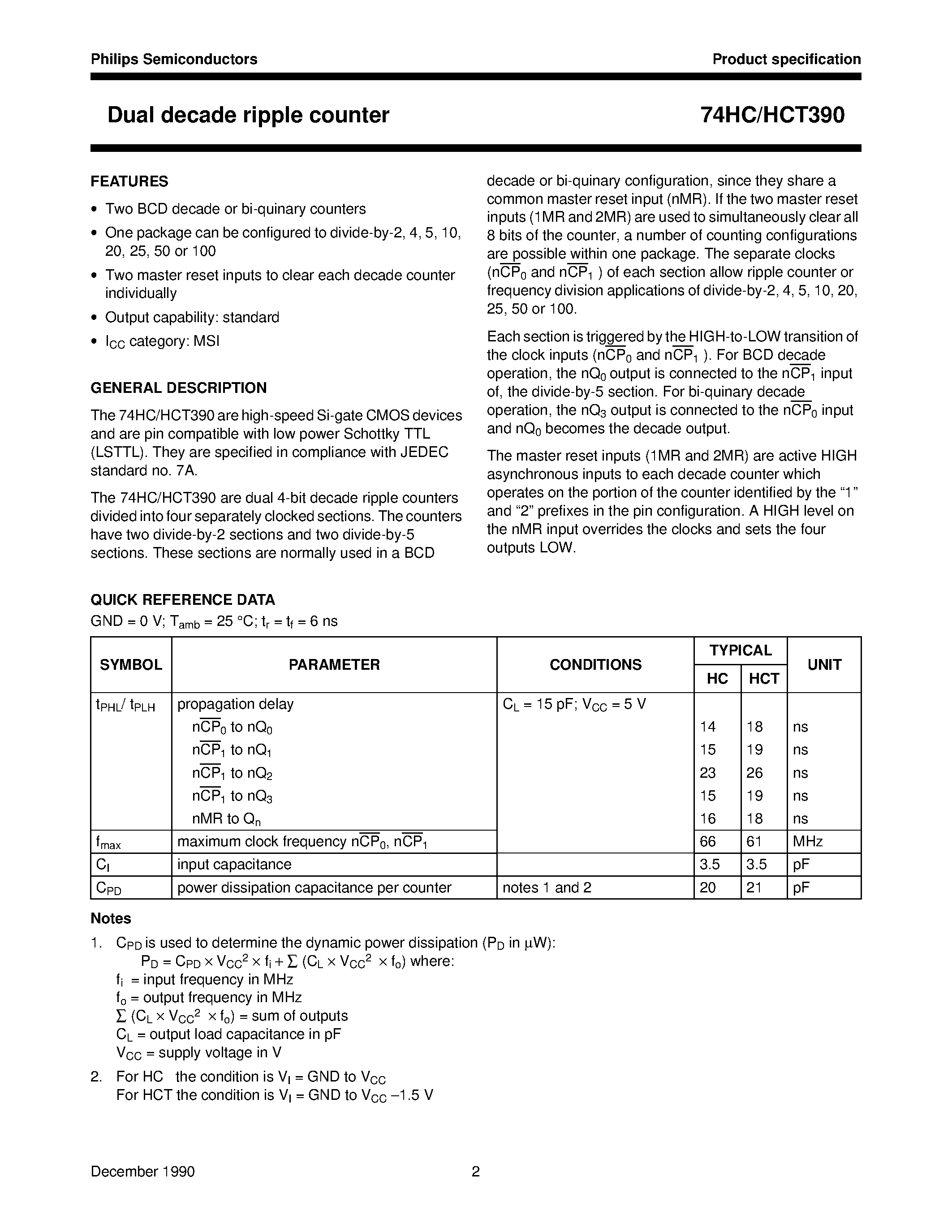 Datasheet 74HCT390 - Dual decade ripple counter page 2