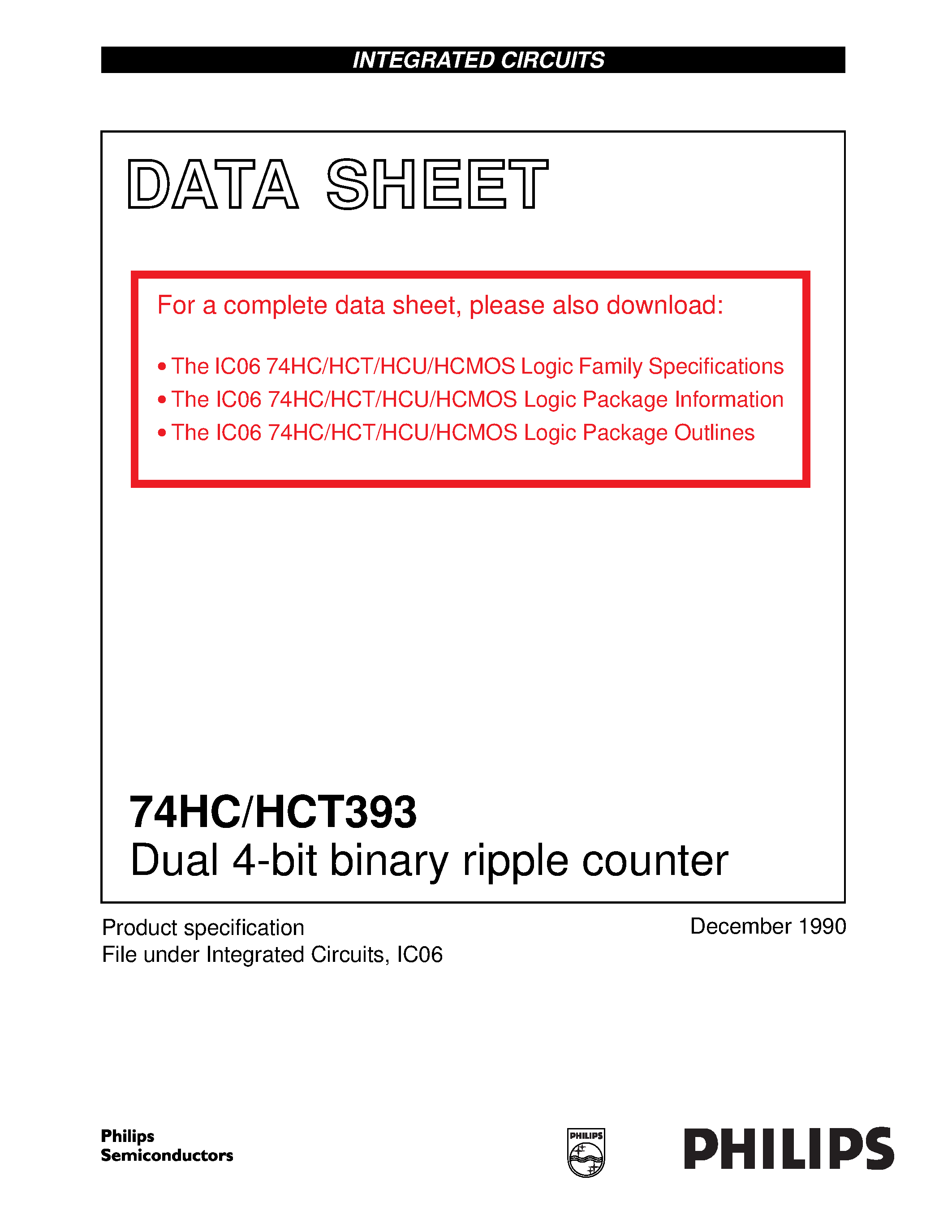 Datasheet 74HCT393 - Dual 4-bit binary ripple counter page 1