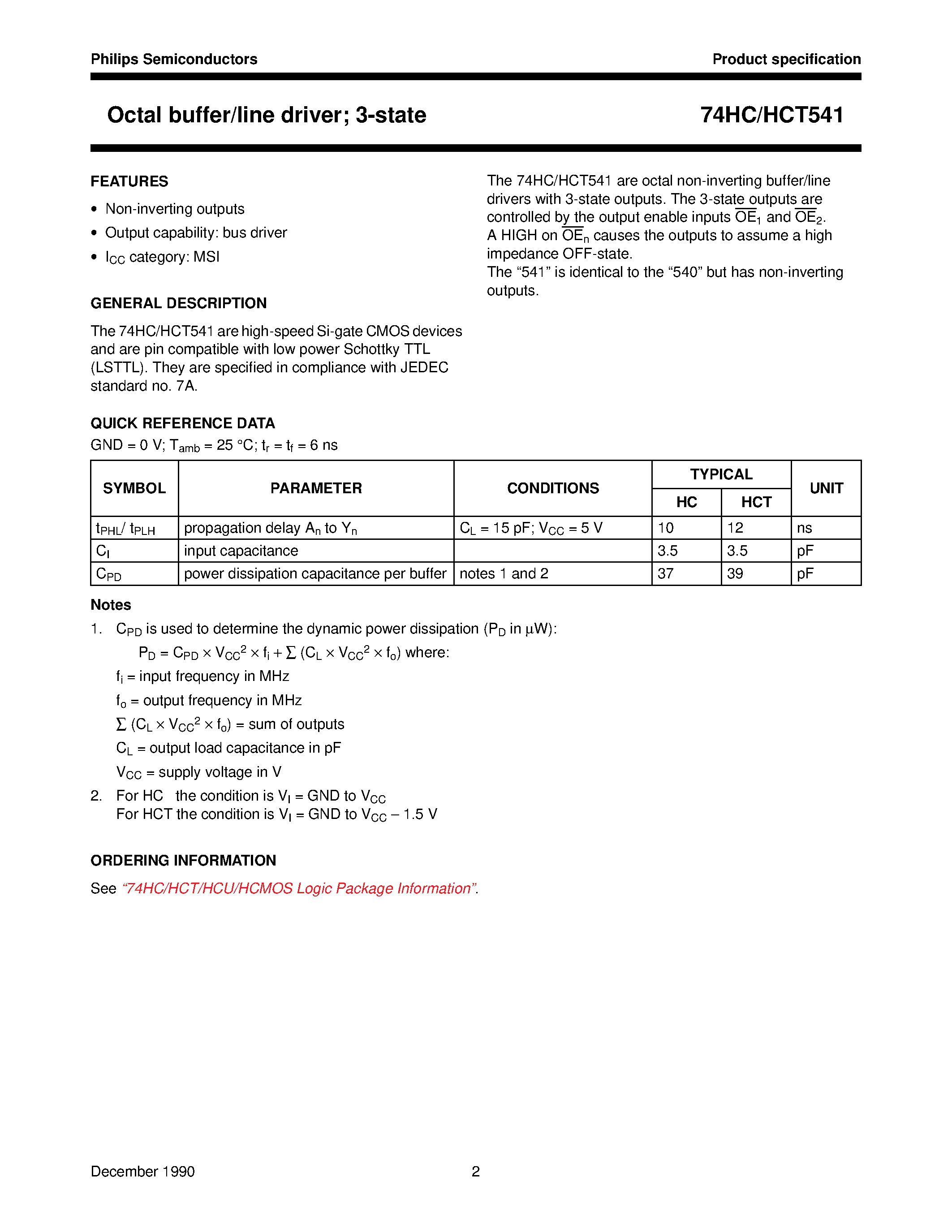 Datasheet 74HCT541 - Octal buffer/line driver; 3-state page 2