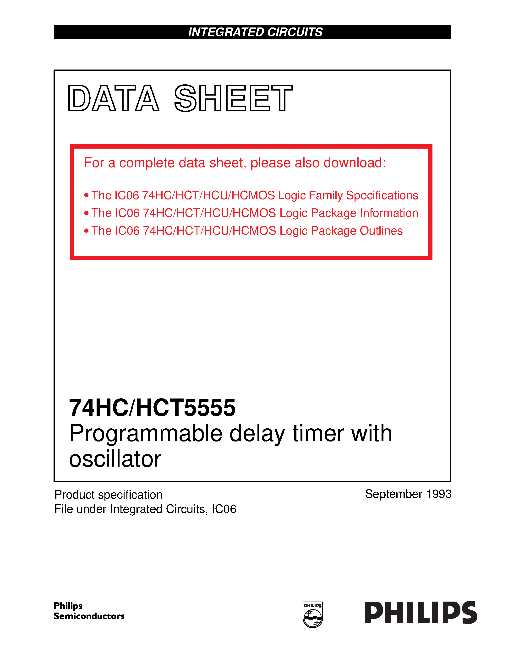 Datasheet 74HCT5555 - Programmable delay timer with oscillator page 1