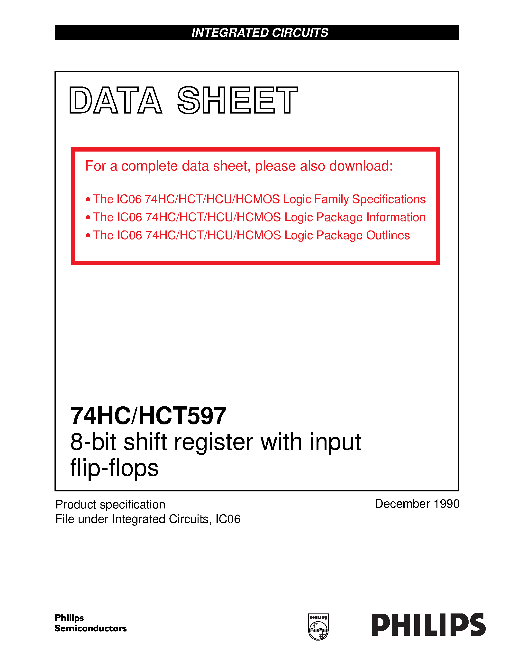 Даташит 74HCT597 - 8-bit shift register with input flip-flops страница 1