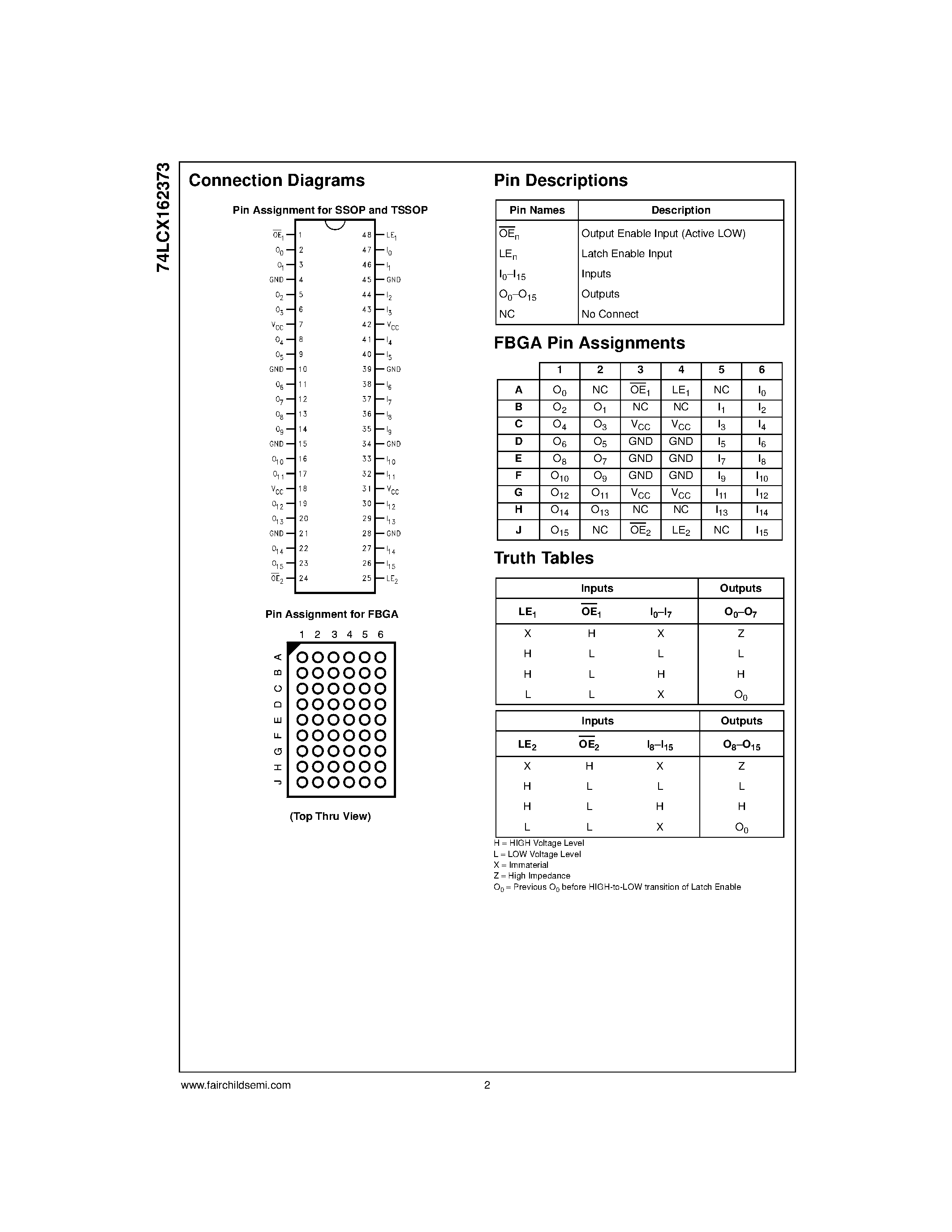 Datasheet 74LCX162373 - Low Voltage 16-Bit Transparent Latch with 5V Tolerant Inputs and Outputs and 26 Series Resistor page 2