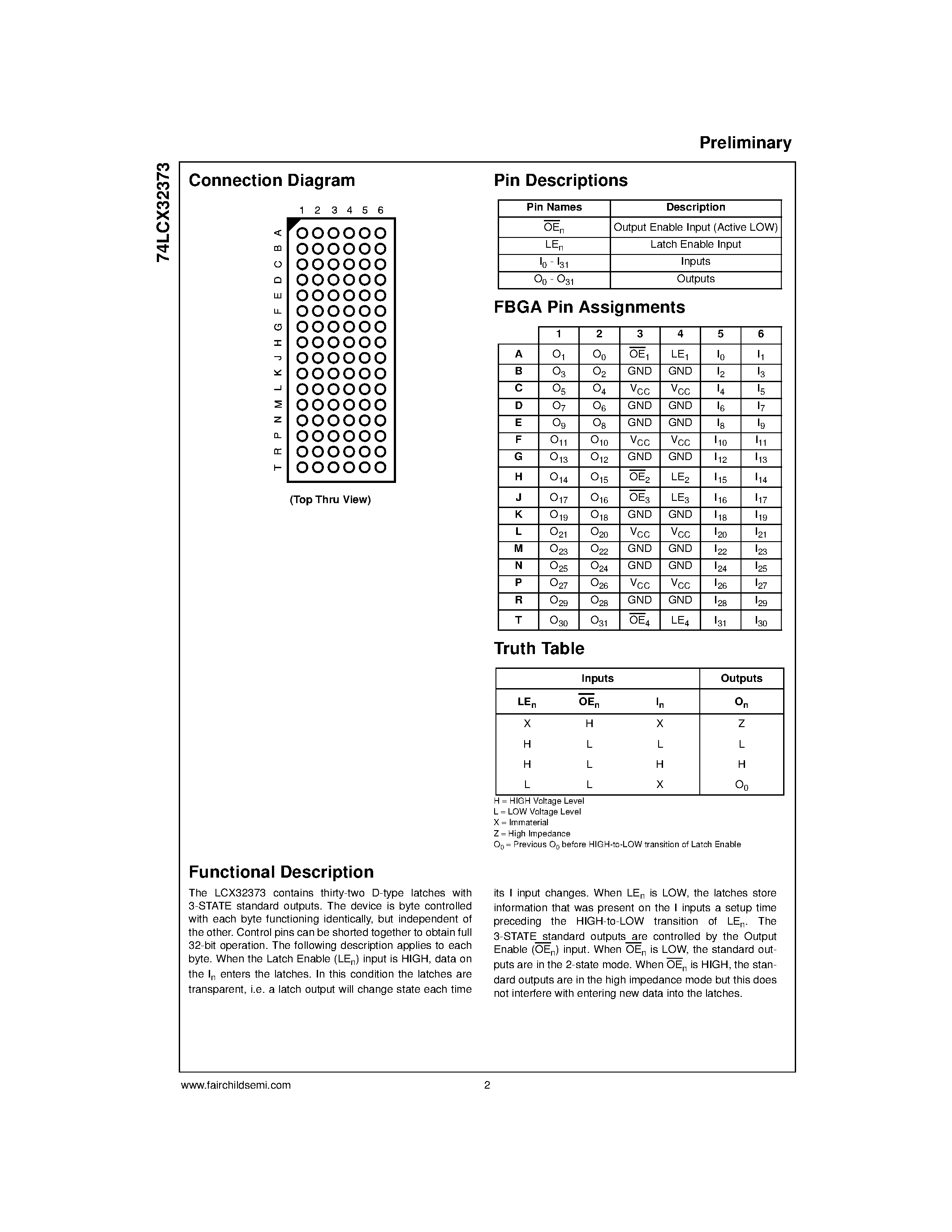 Даташит 74LCX32373 - Low Voltage 32-Bit Transparent Latch with 5V Tolerant Inputs and Outputs Preliminary страница 2