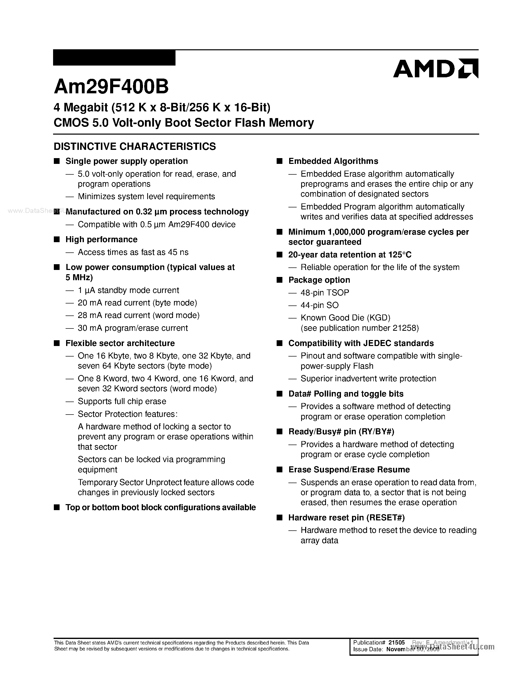 Даташит AM29F400B - 4 Megabit (512 K x 8-Bit/256 K x 16-Bit) CMOS 5.0 Volt-only Boot Sector Flash Memory страница 2