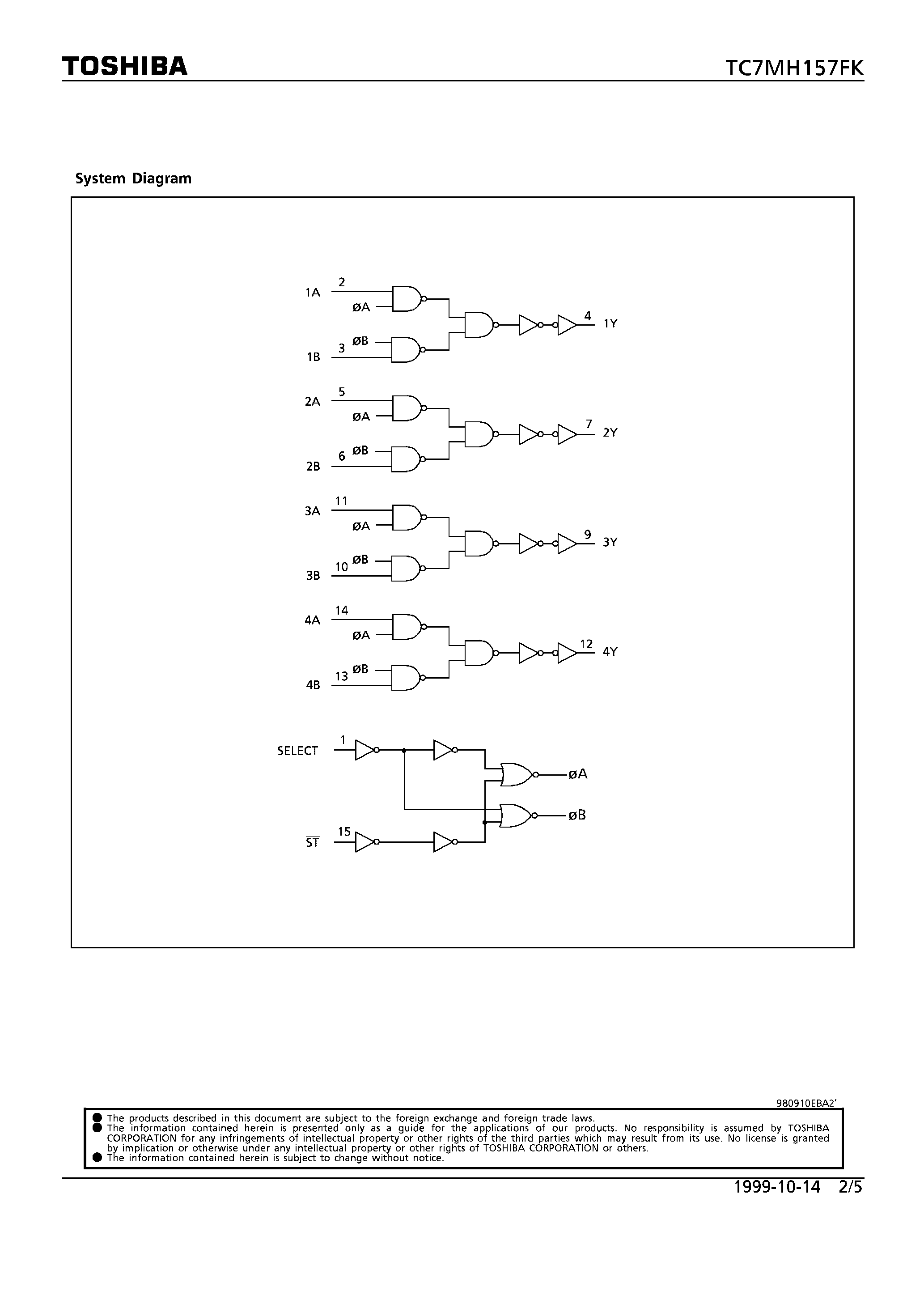 Даташит TC7MH157FK - QUAD 2-CHANNEL MULTIPLEXER страница 2