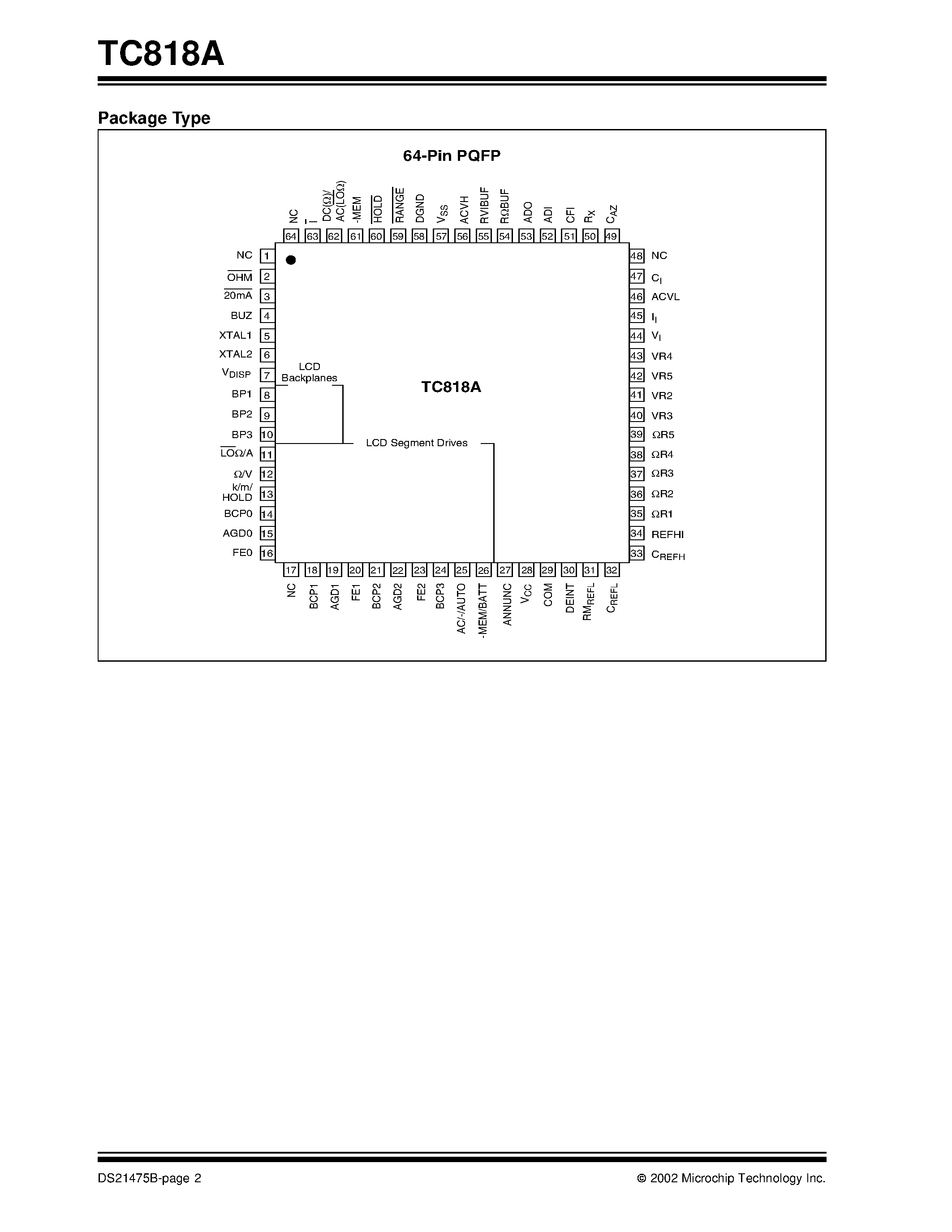 Даташит TC818 - Auto-Ranging Analog-to-Digital Converter with 3-1/2 Digit Display страница 2