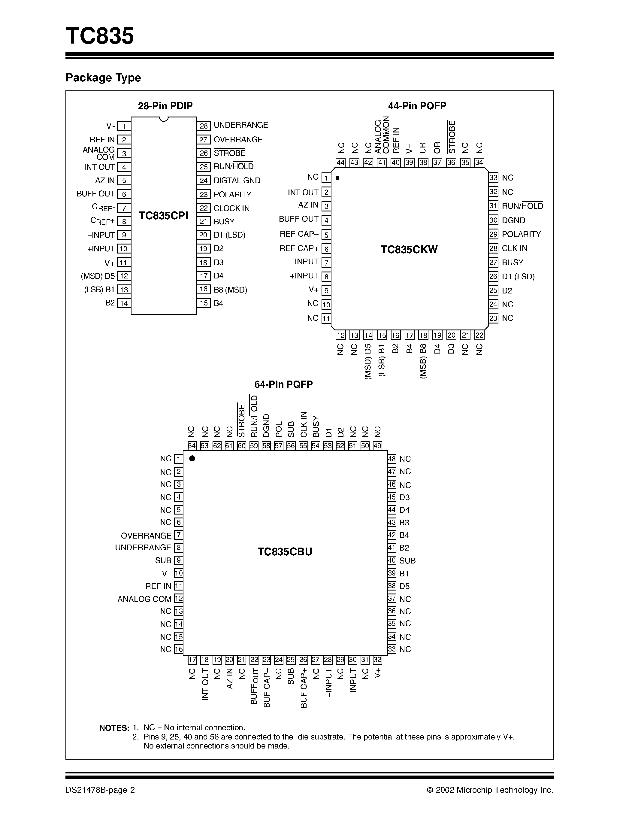 Datasheet TC835 - Personal Computer Data Acquisition A/D Converter page 2