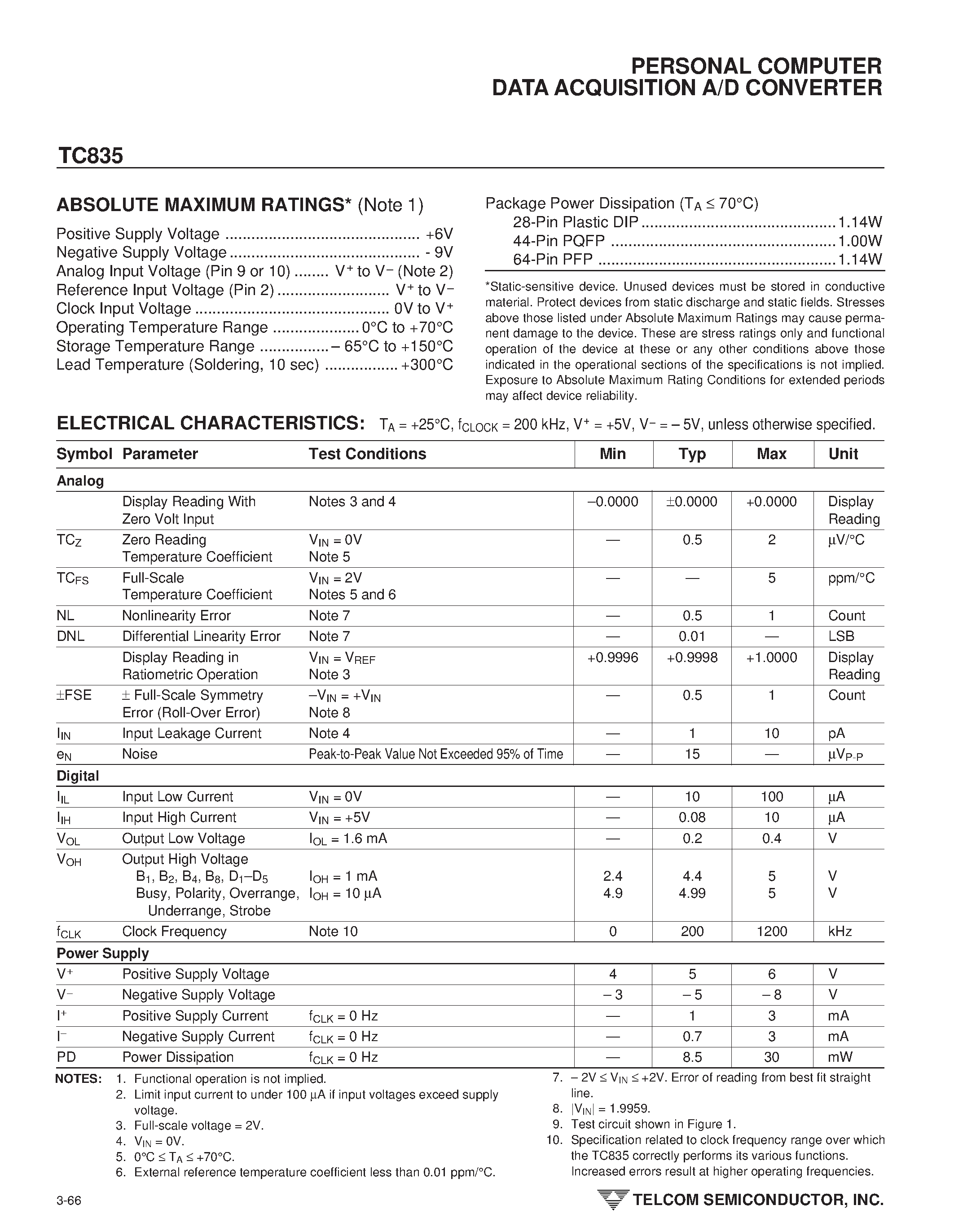 Datasheet TC835CKW - PERSONAL COMPUTER DATA ACQUISITION A/D CONVERTER page 2