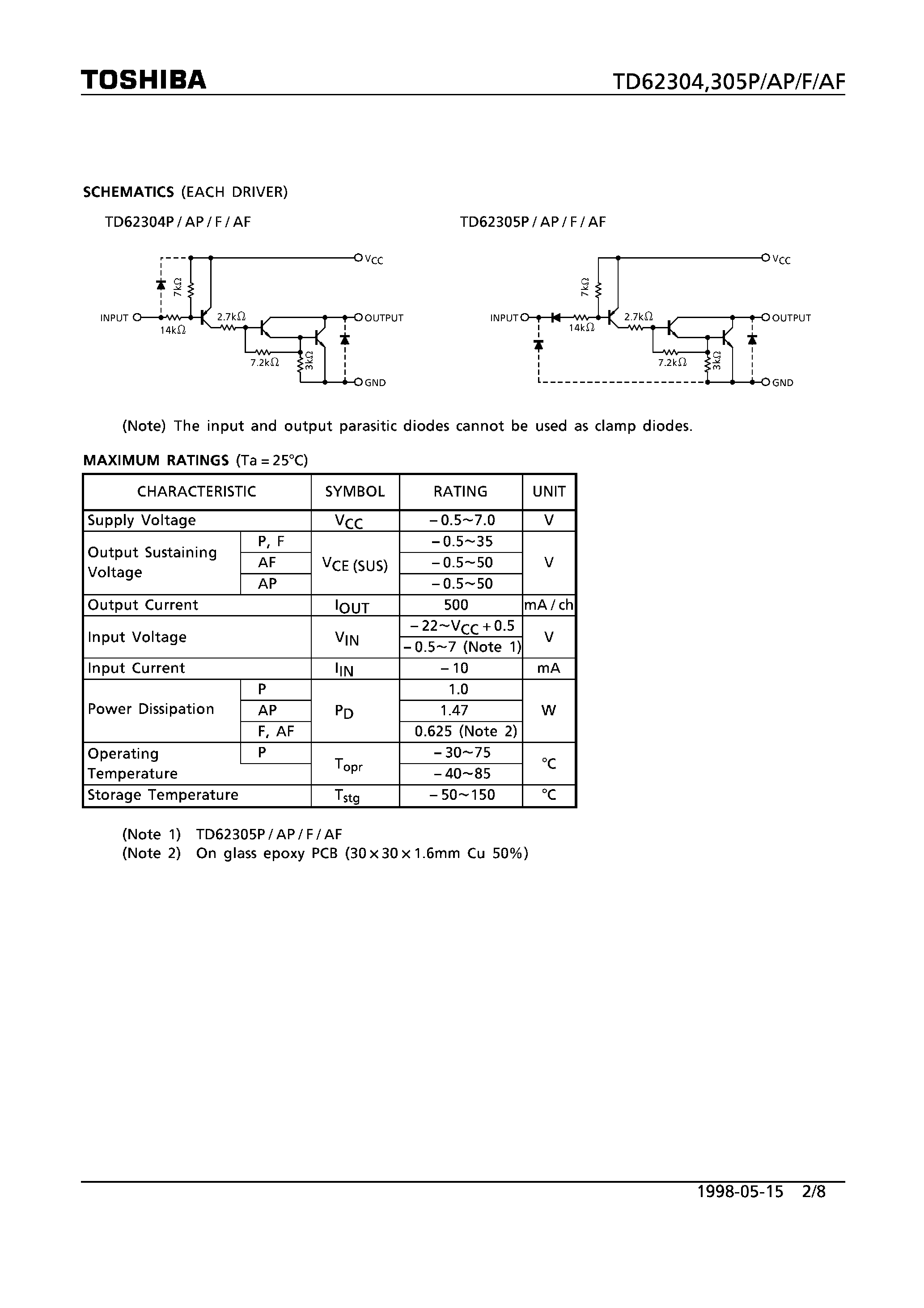 Datasheet TD62304P - 7CH LOW ACTIVE DARLINGTON SINK DRIVER page 2