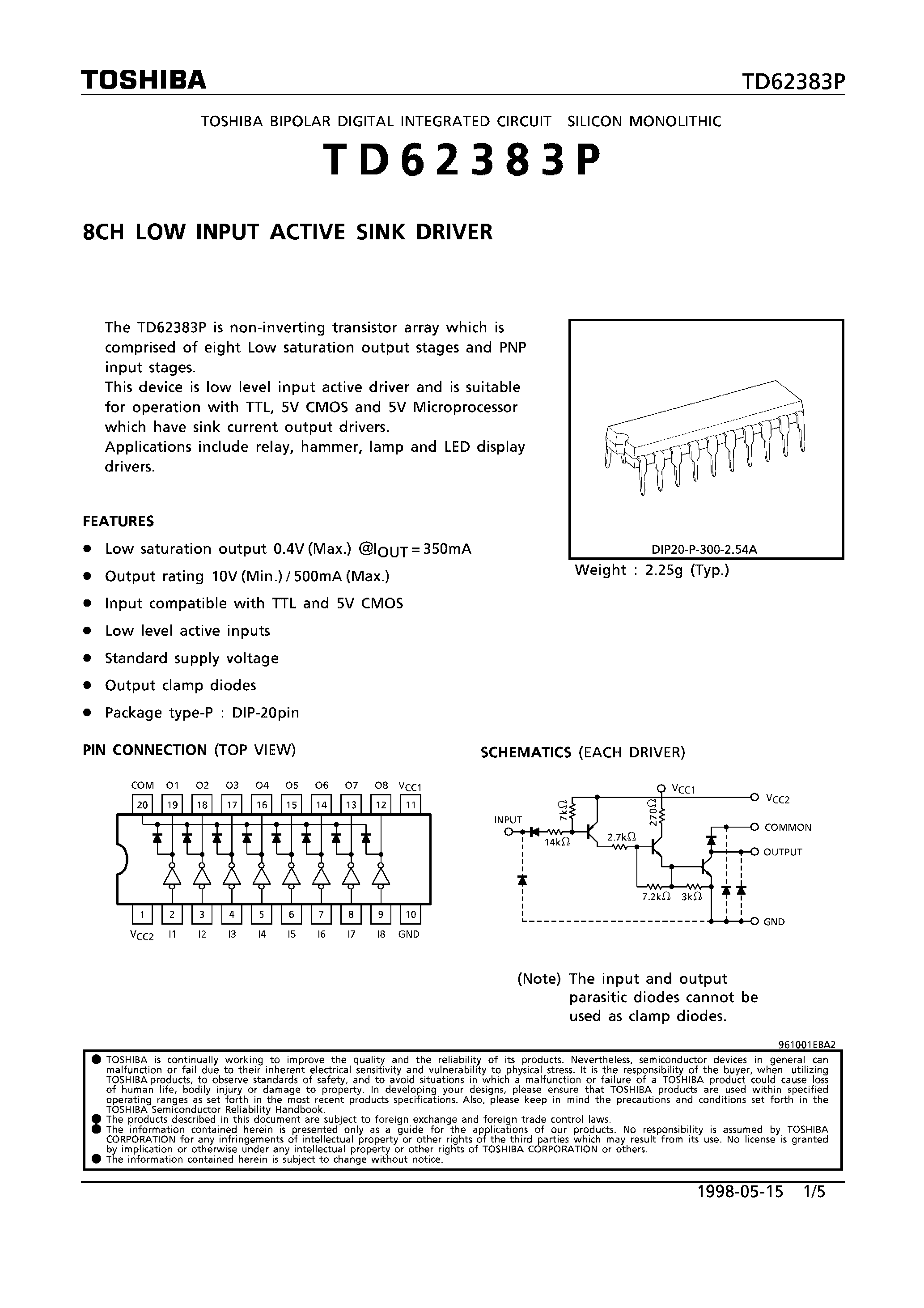 Datasheet TD62383 - 8CH LOW INPUT ACTIVE SINK DRIVER page 1