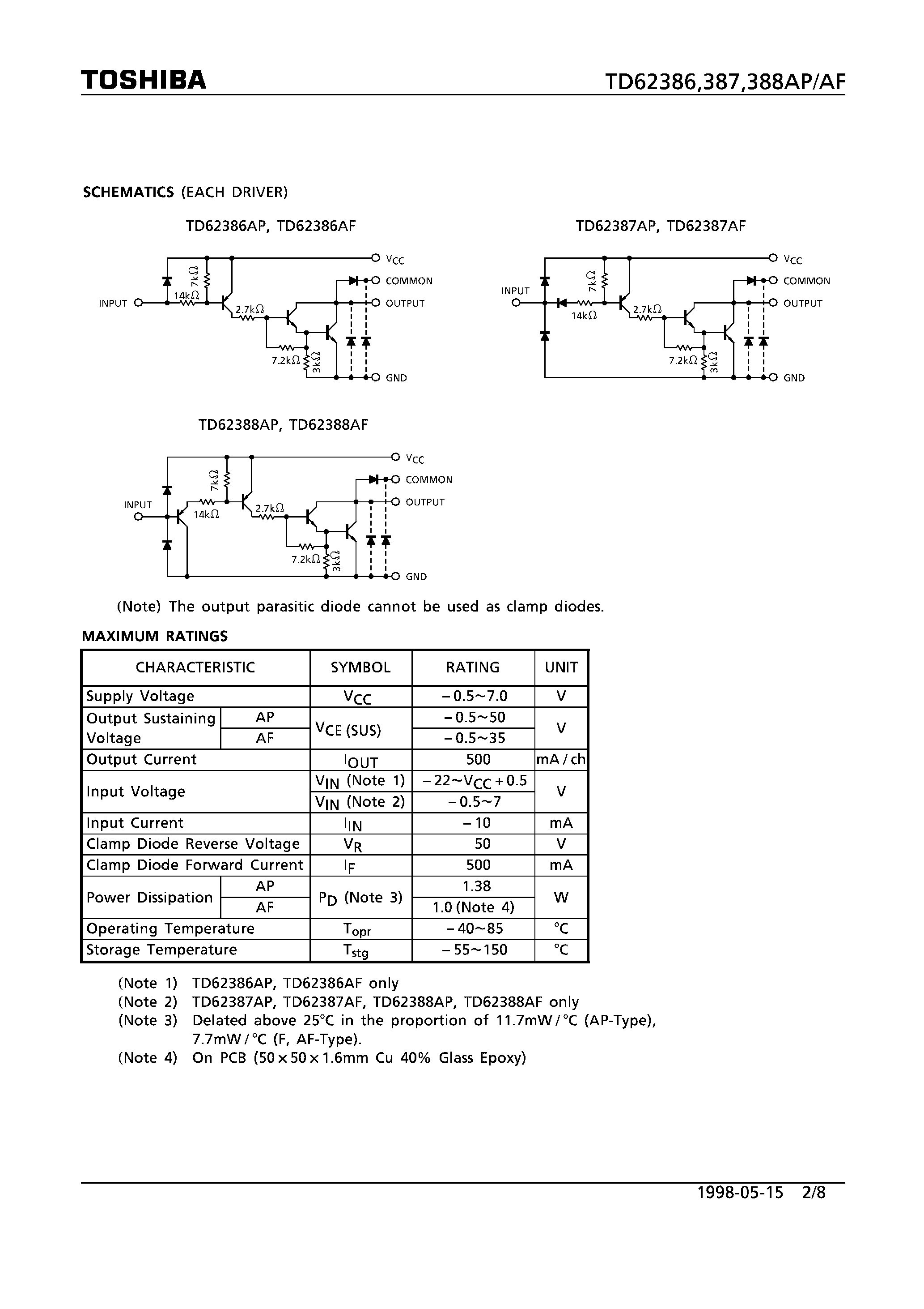 Даташит TD62386AP - 8CH LOW INPUT ACTIVE DARLINGTON SINK DRIVER страница 2