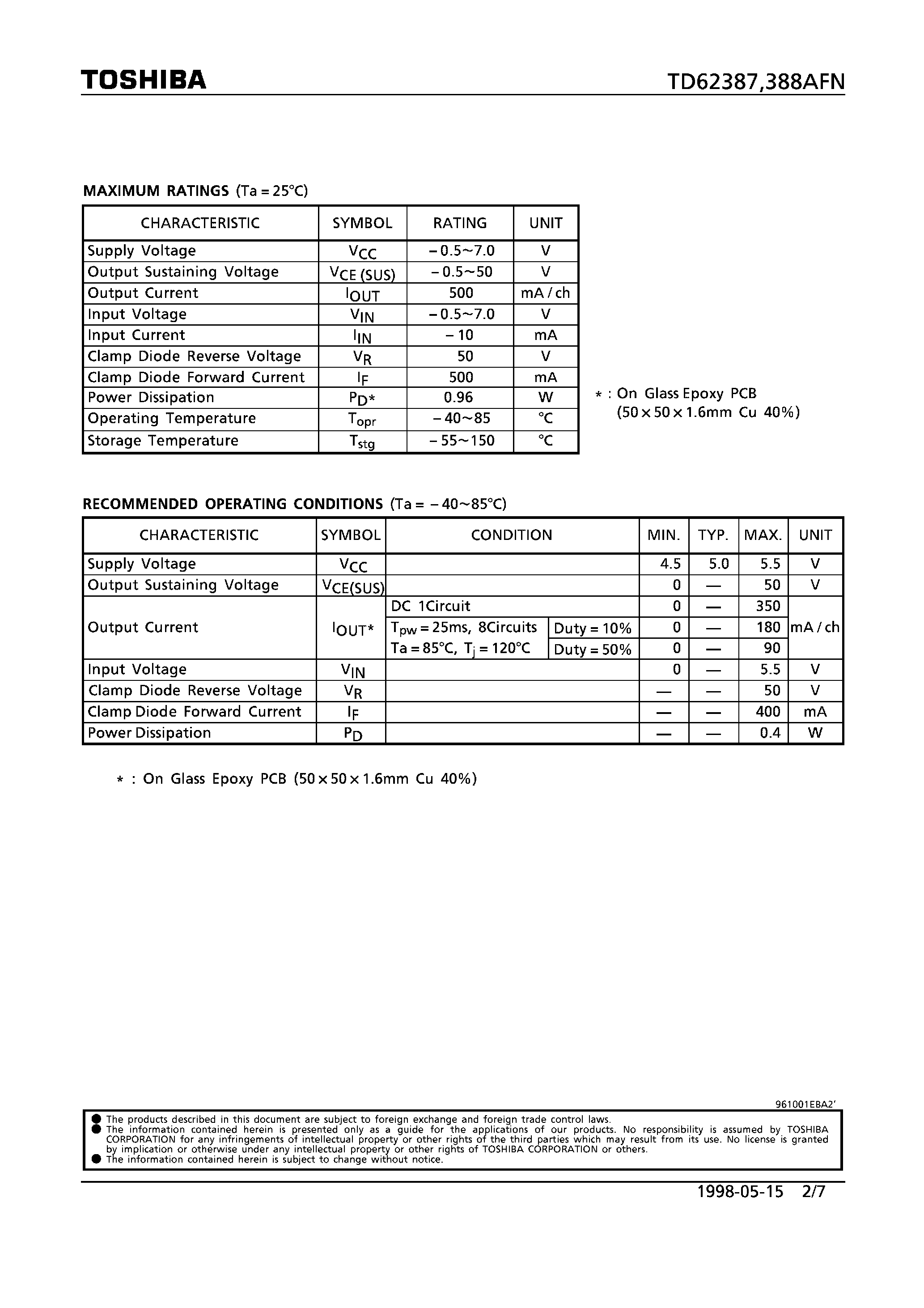 Datasheet TD62387 - 8CH LOW INPUT ACTIVE DARLINGTON SINK DRIVER page 2