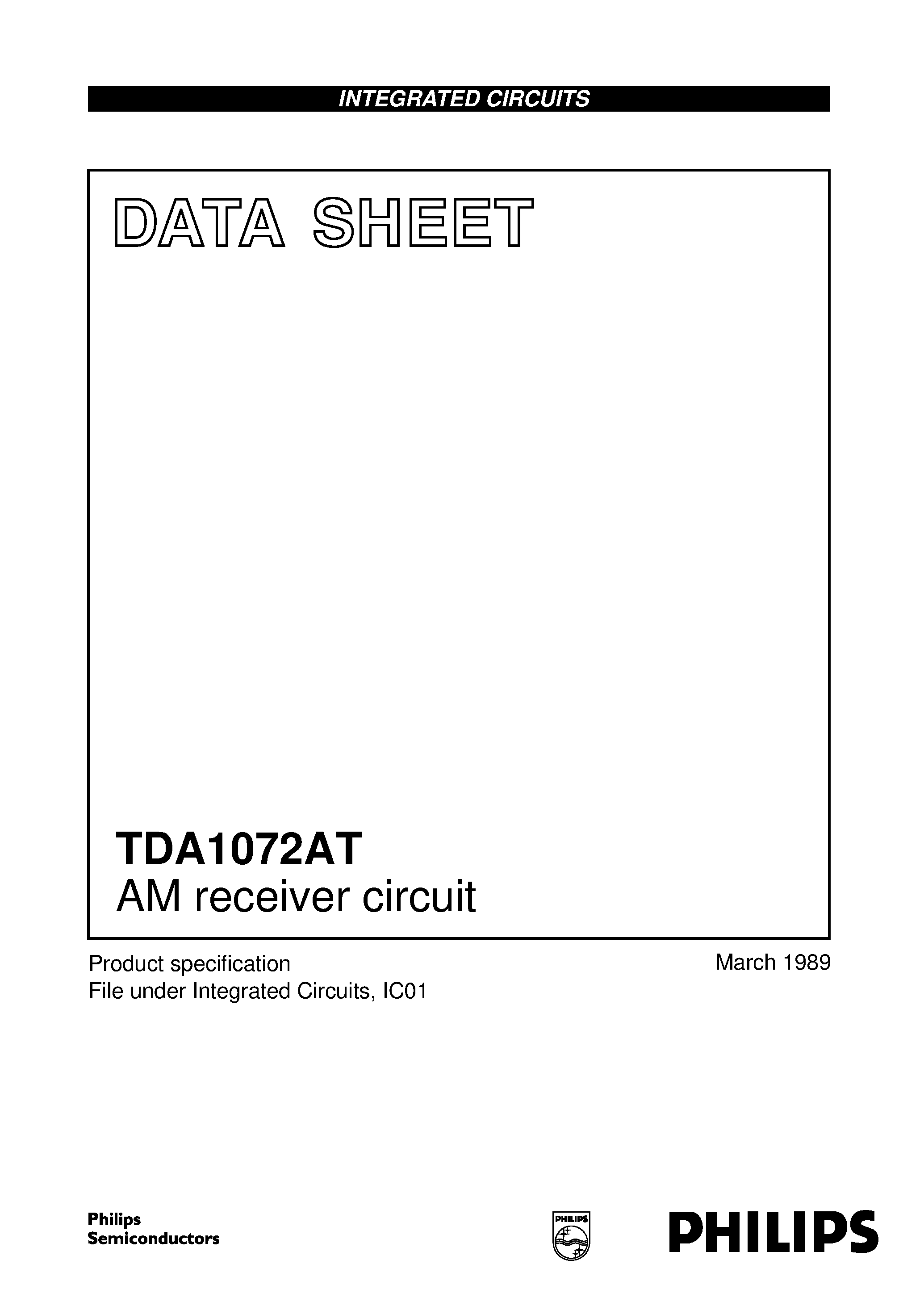 Datasheet TDA1072AT - AM receiver circuit page 1