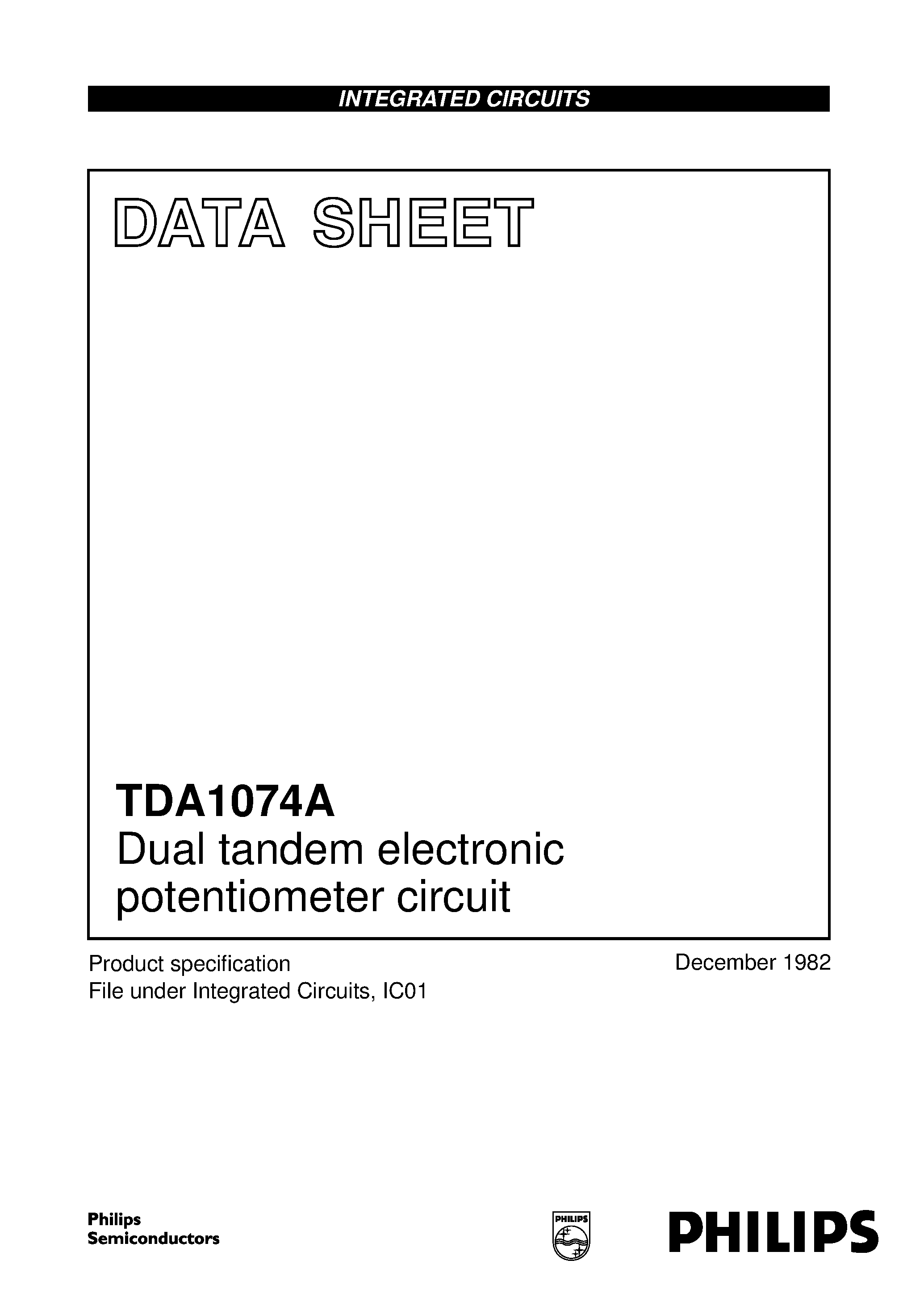 Datasheet TDA1074 - Dual tandem electronic potentiometer circuit page 1