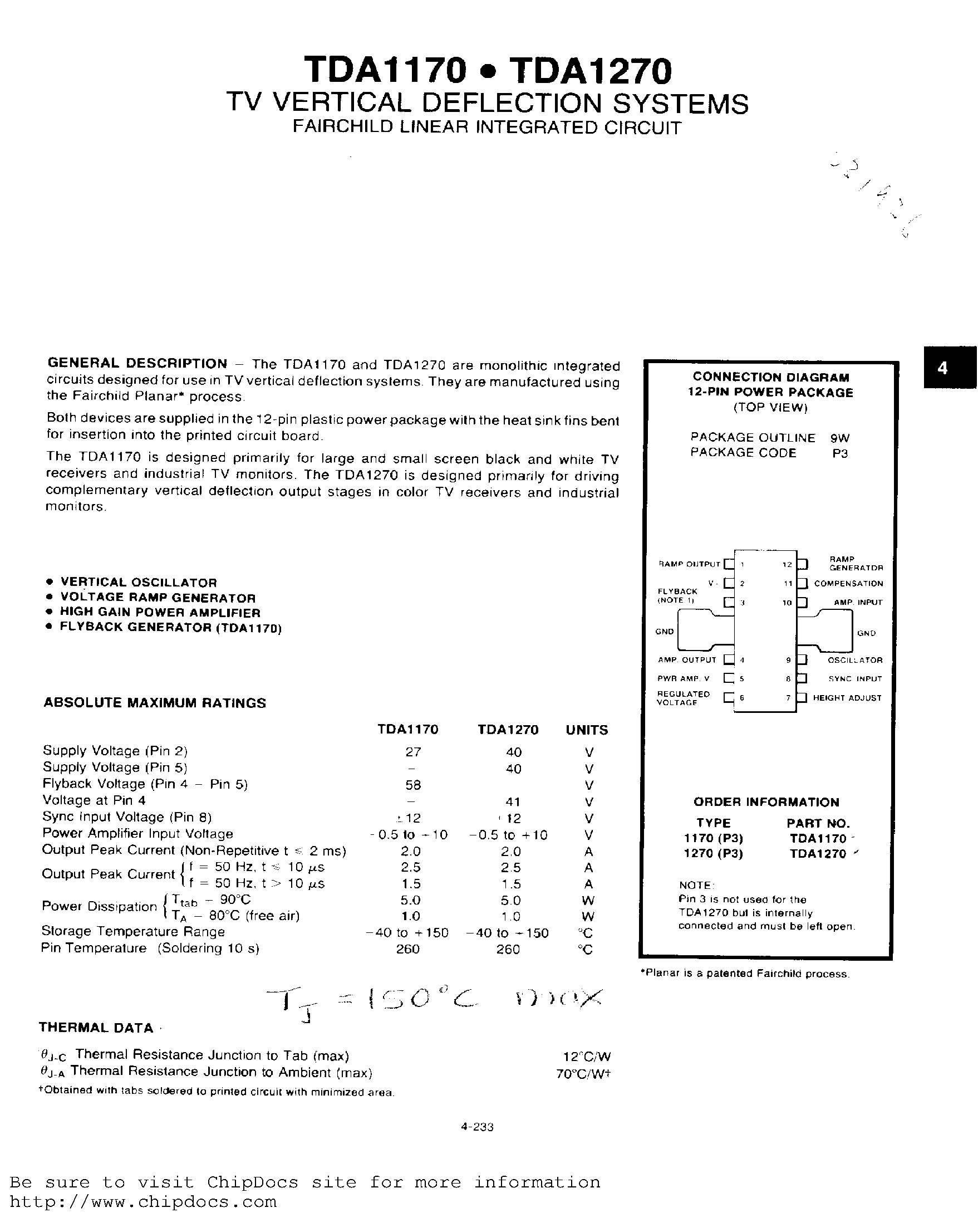 Datasheet TDA1170 - TV VERTICAL DEFLECTION SYSTEMS page 1