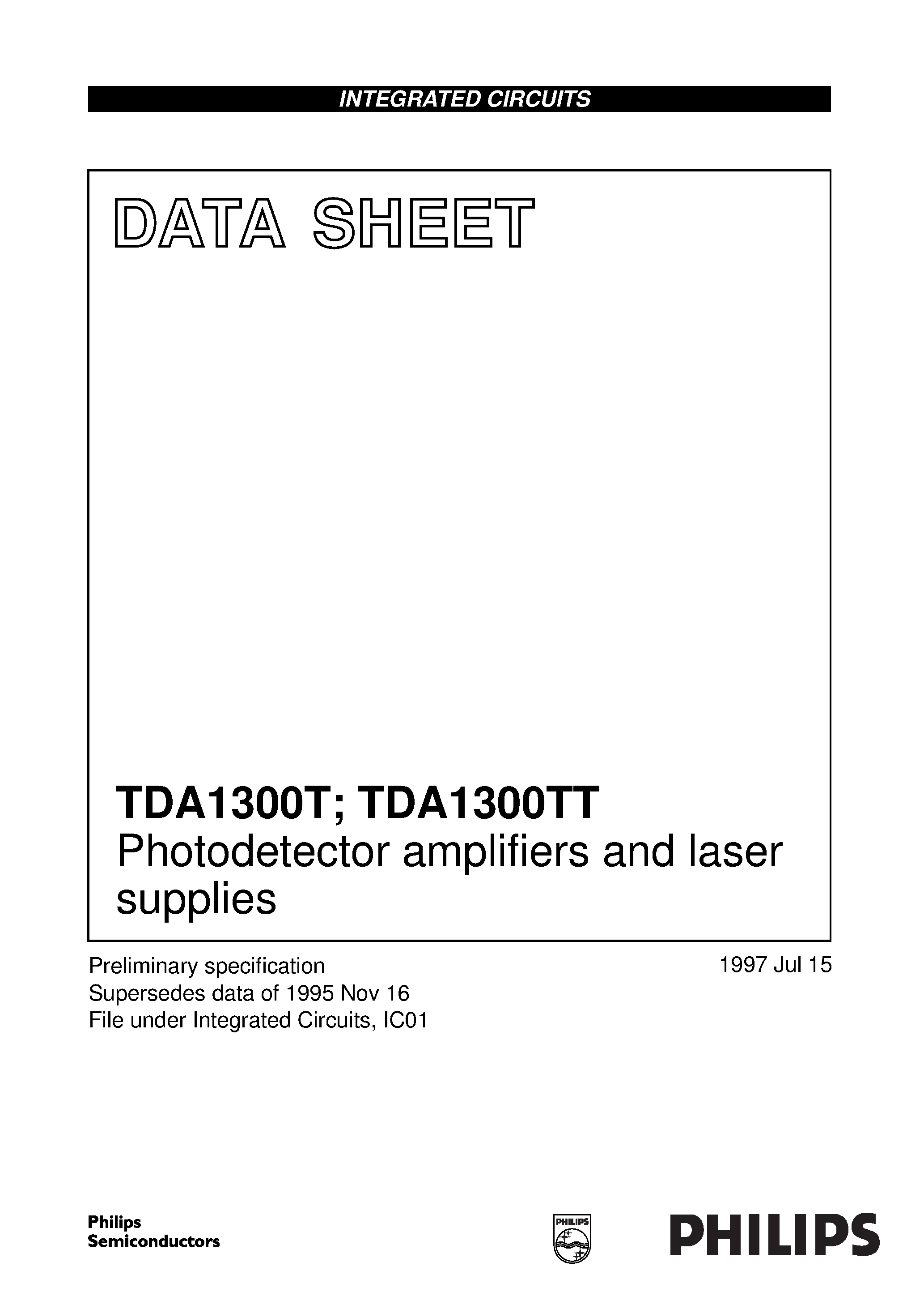 Datasheet TDA1300 - Photodetector amplifiers and laser supplies page 1