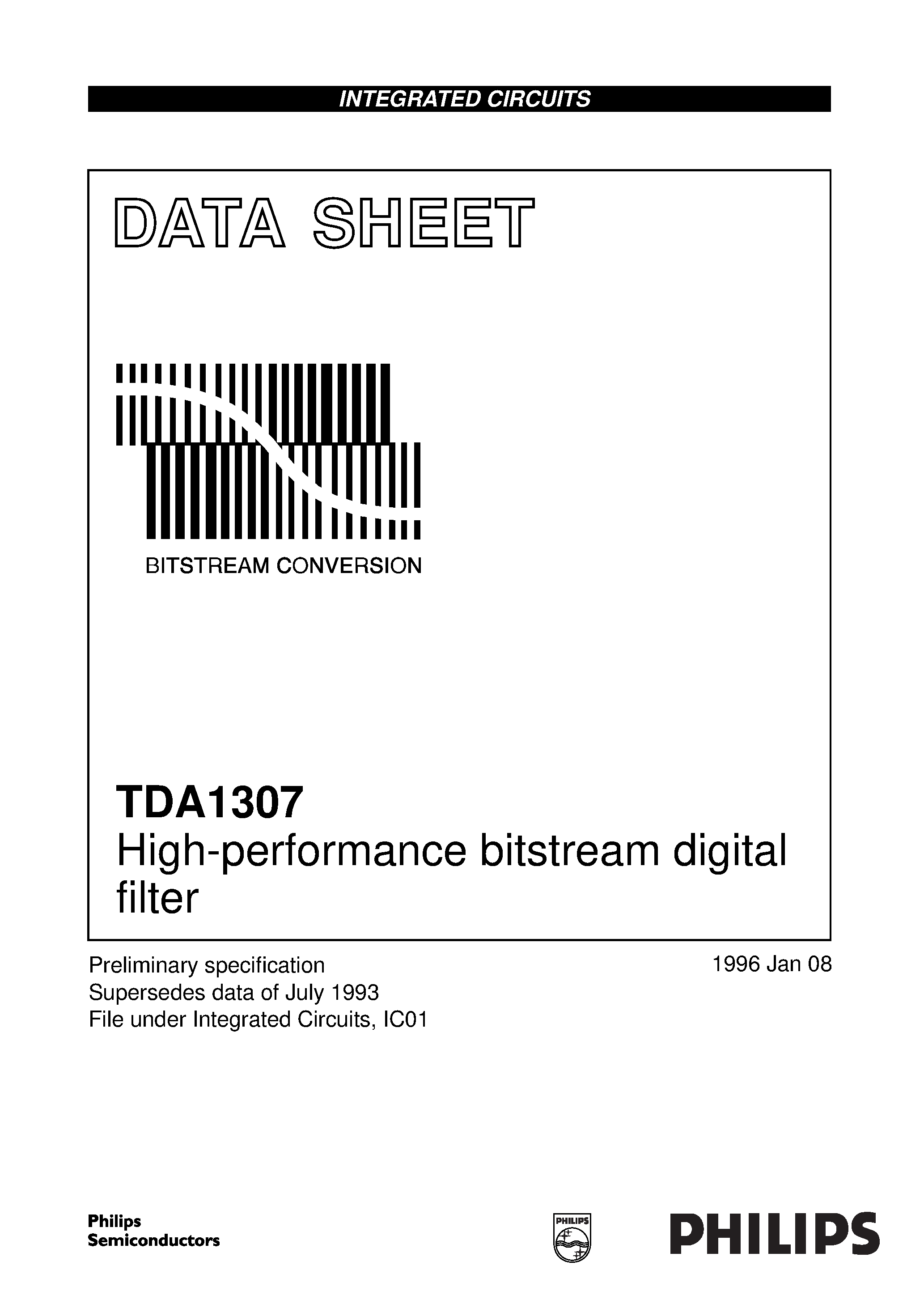 Datasheet TDA1307 - High-performance bitstream digital filter page 1