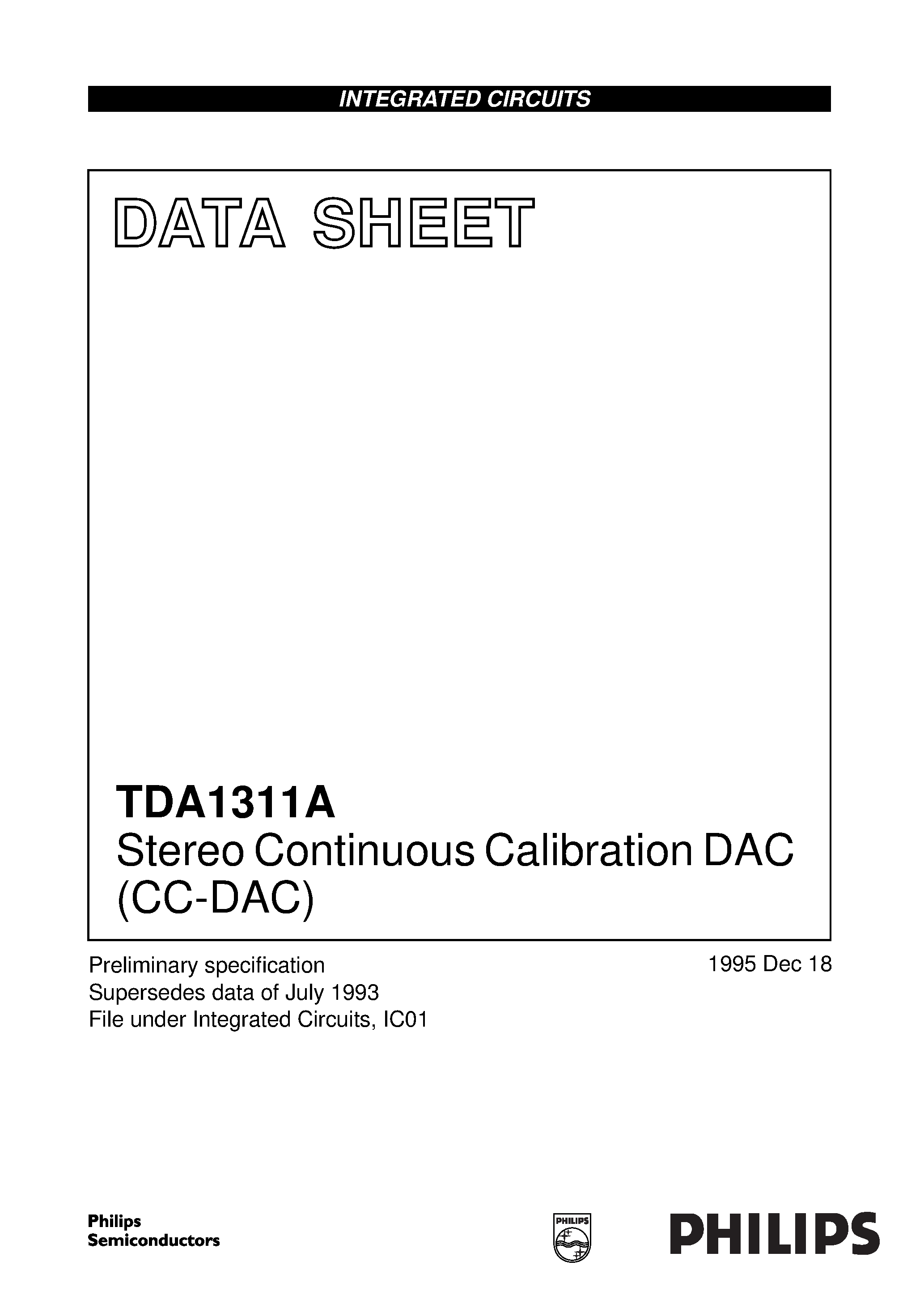 Datasheet TDA1311A - Stereo Continuous Calibration DAC CC-DAC page 1