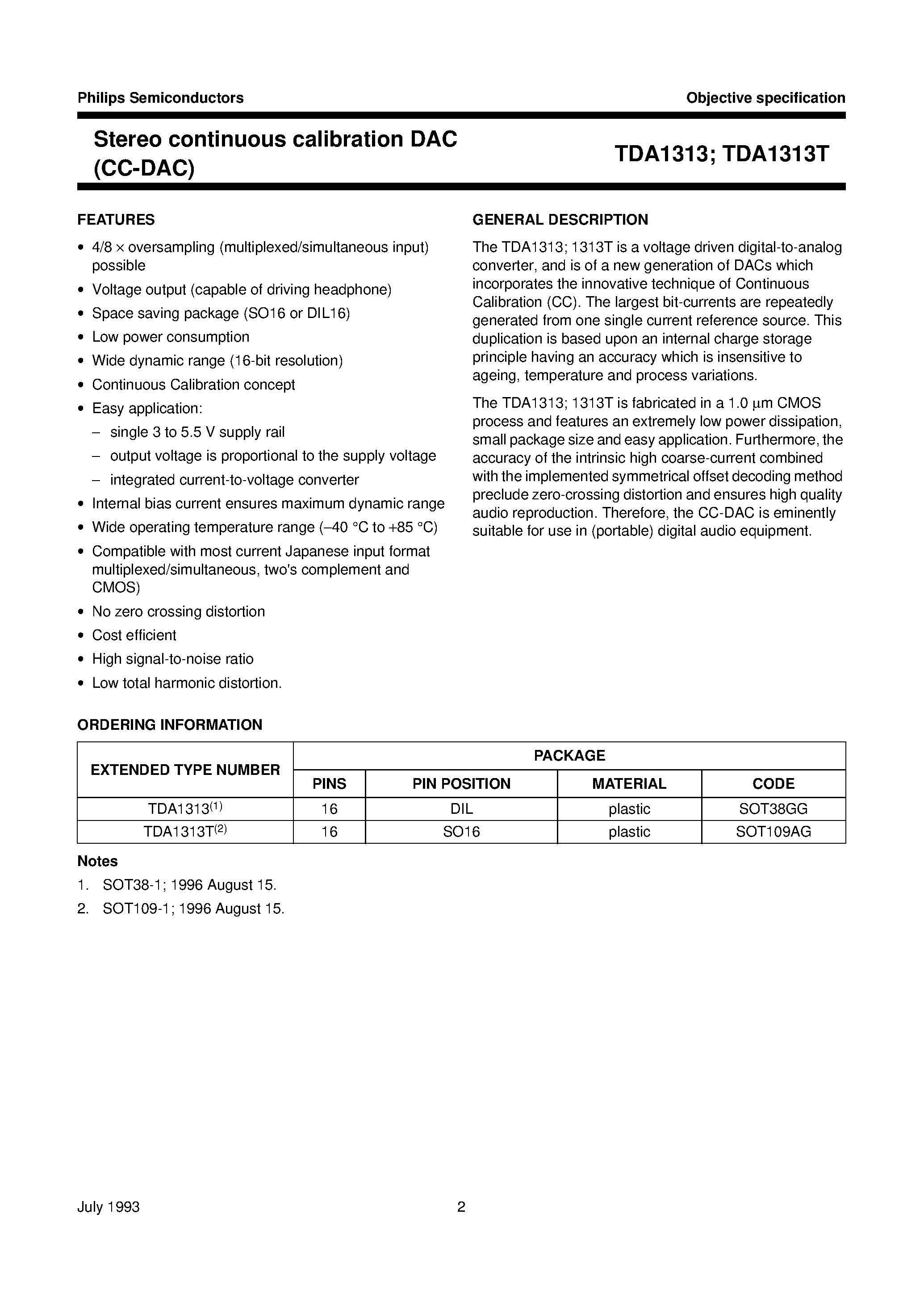 Datasheet TDA1313 - Stereo continuous calibration DAC CC-DAC page 2