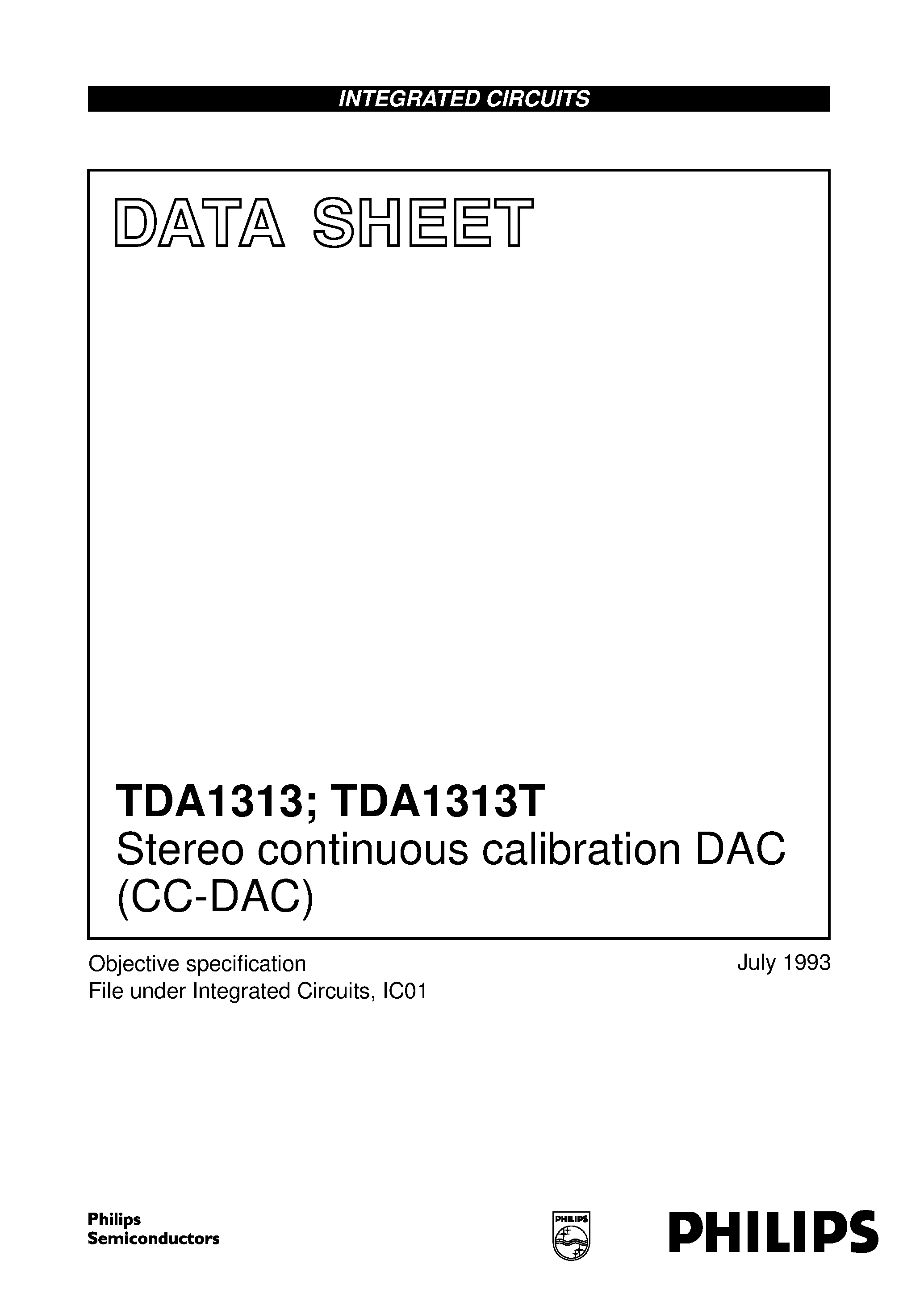 Datasheet TDA1313T - Stereo continuous calibration DAC CC-DAC page 1