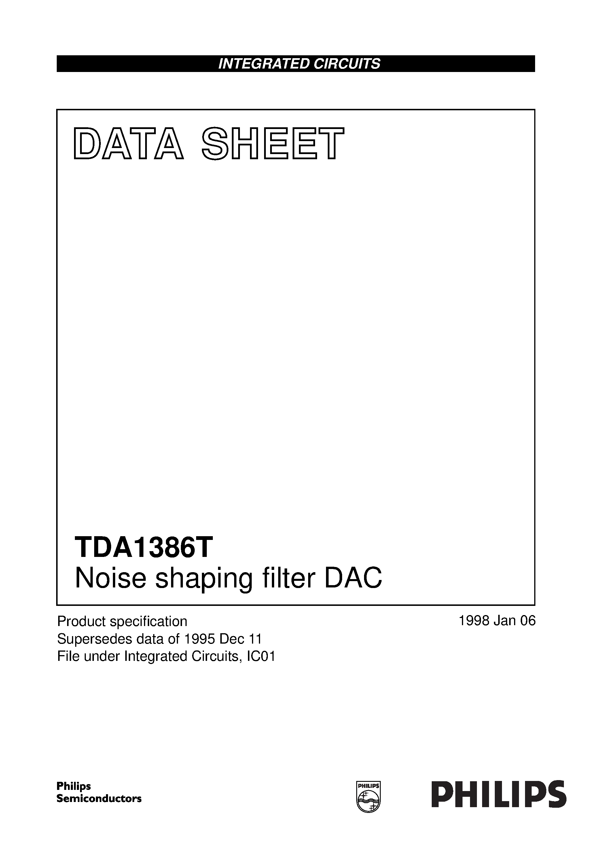 Datasheet TDA1386 - Noise shaping filter DAC page 1