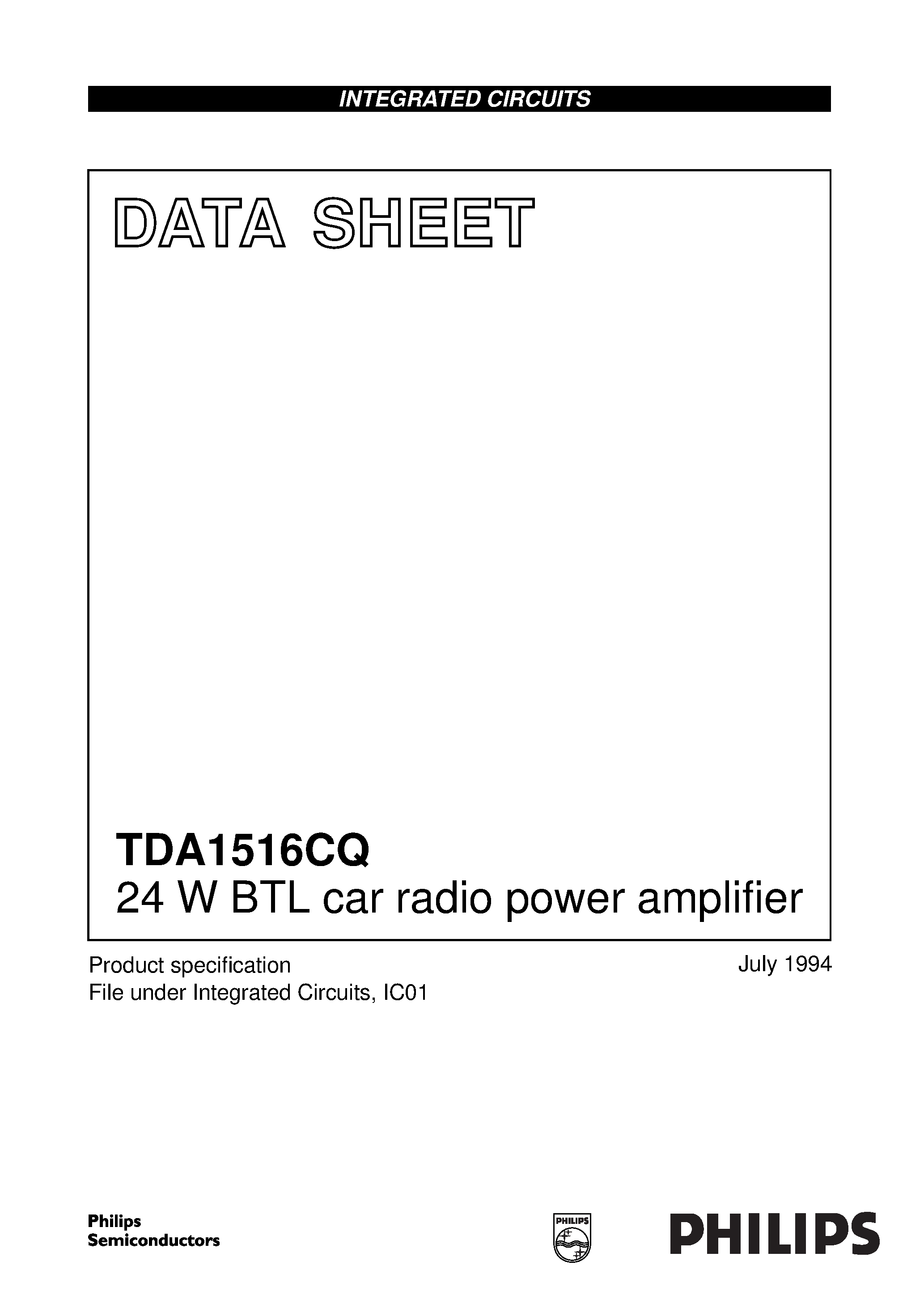 Datasheet TDA1516CQ - 24 W BTL car radio power amplifier page 1