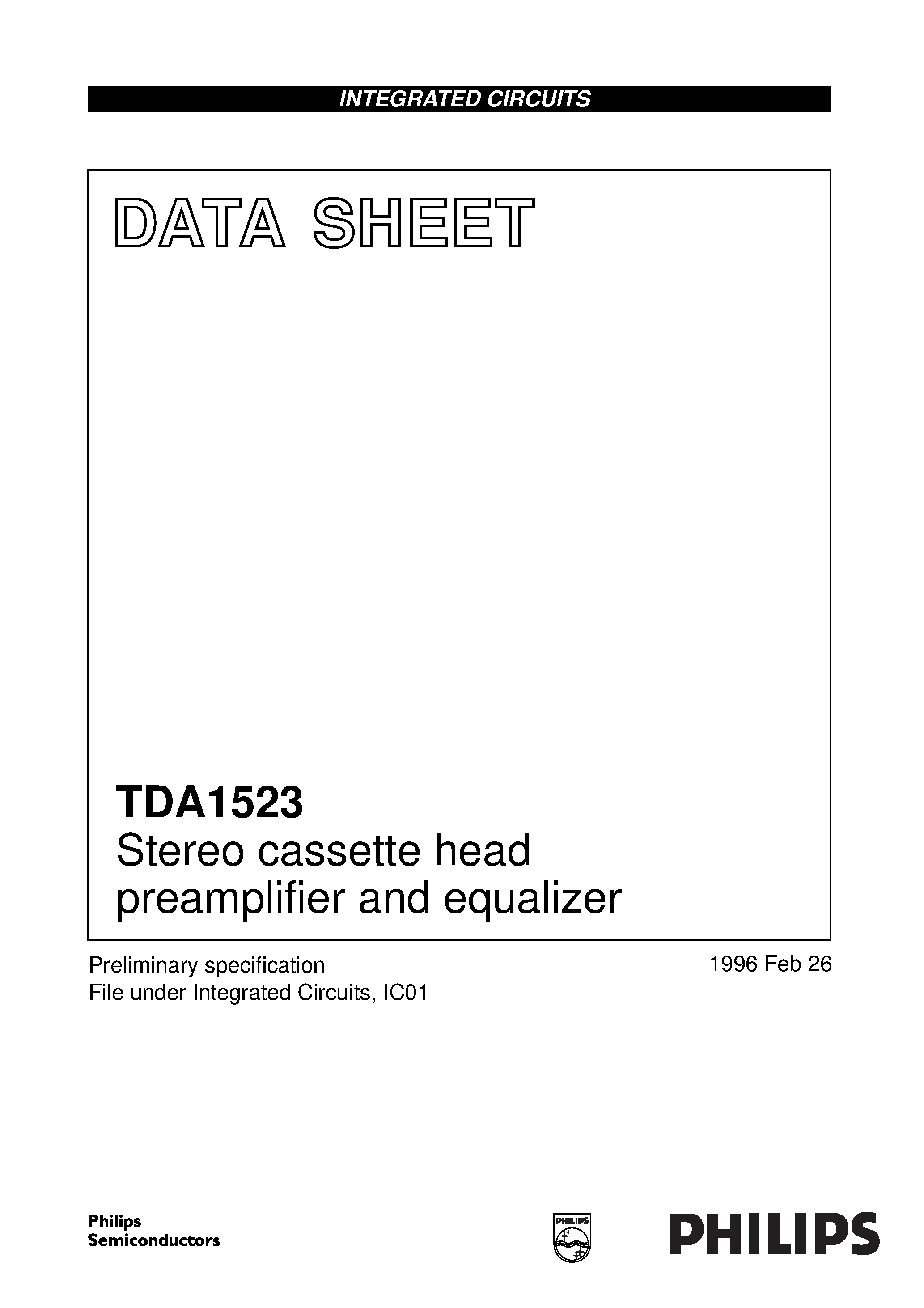 Datasheet TDA1523 - Stereo cassette head preamplifier and equalizer page 1