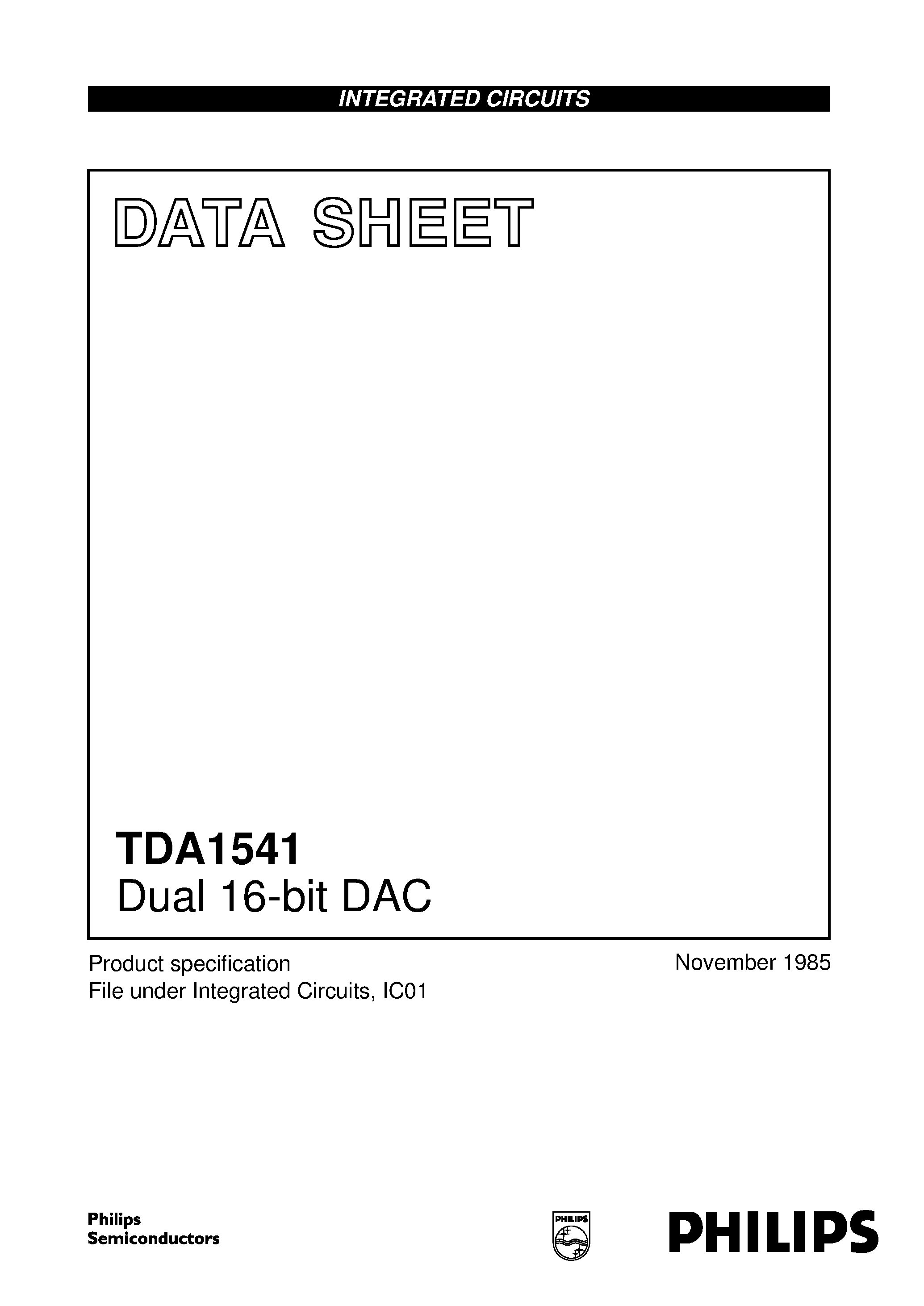 Datasheet TDA1541 - Dual 16-bit DAC page 1