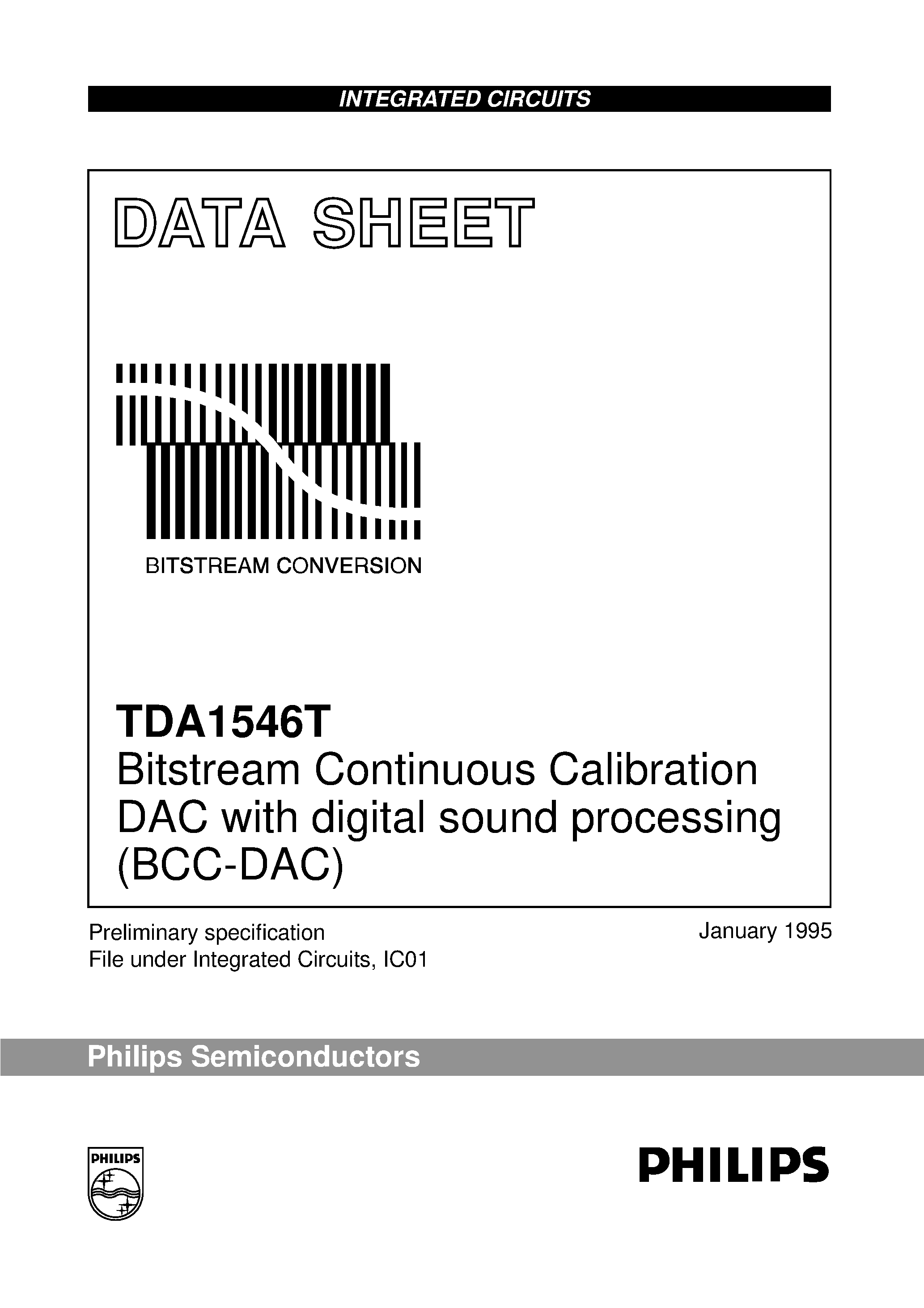 Datasheet TDA1546T - Bitstream Continuous Calibration DAC with digital sound processing BCC-DAC page 1