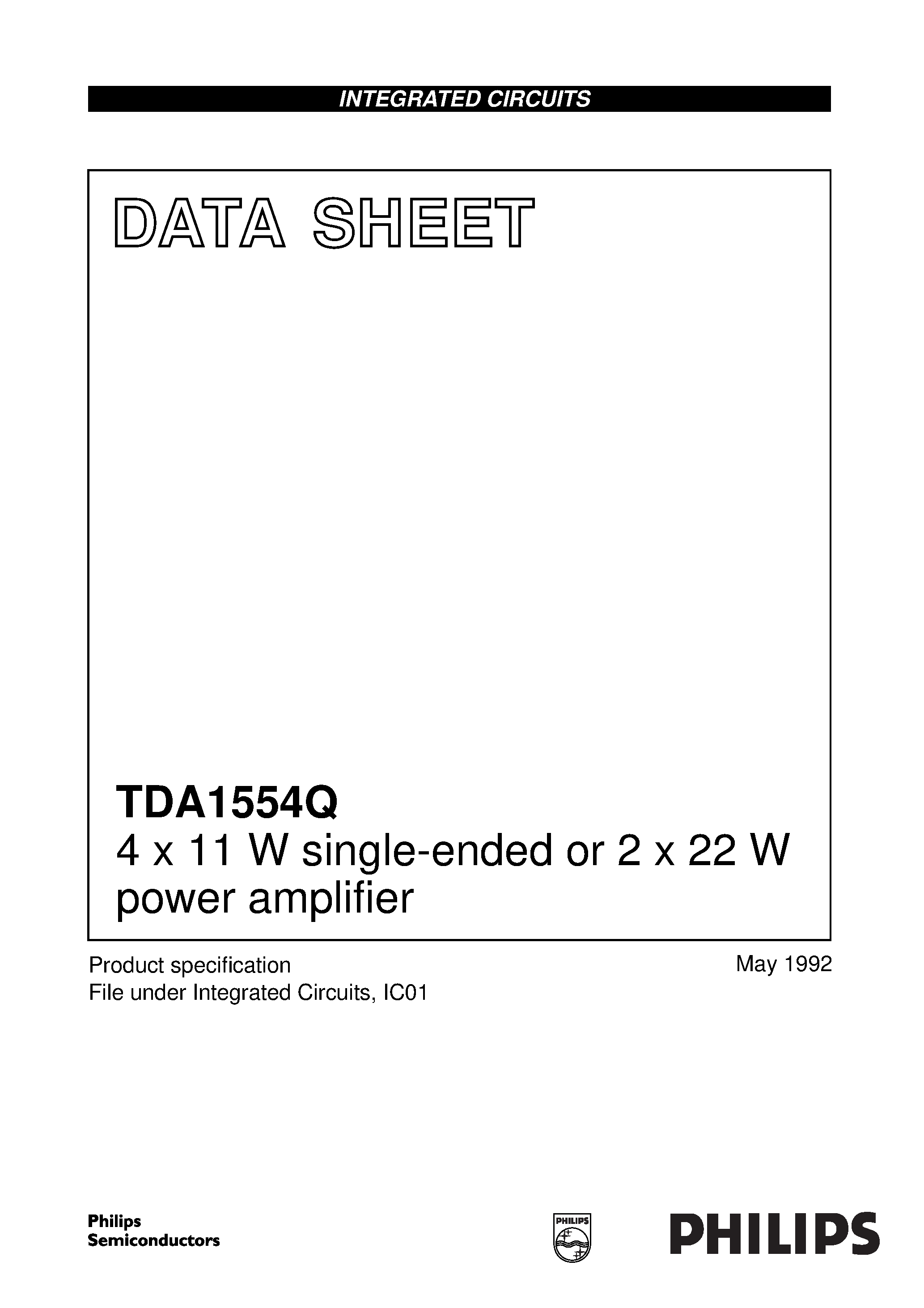 Даташит TDA1554 - 4 x 11 W single-ended or 2 x 22 W power amplifier страница 1