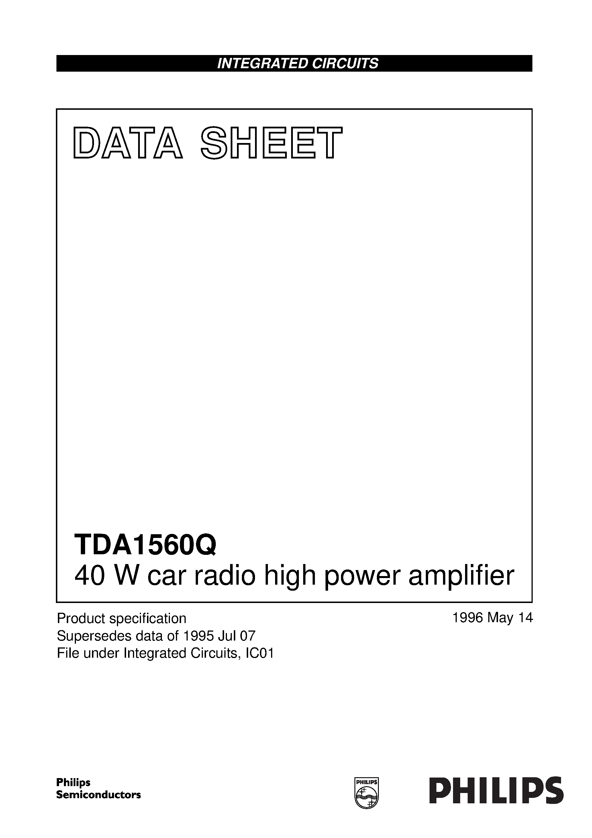 Datasheet TDA1560 - 40 W car radio high power amplifier page 1