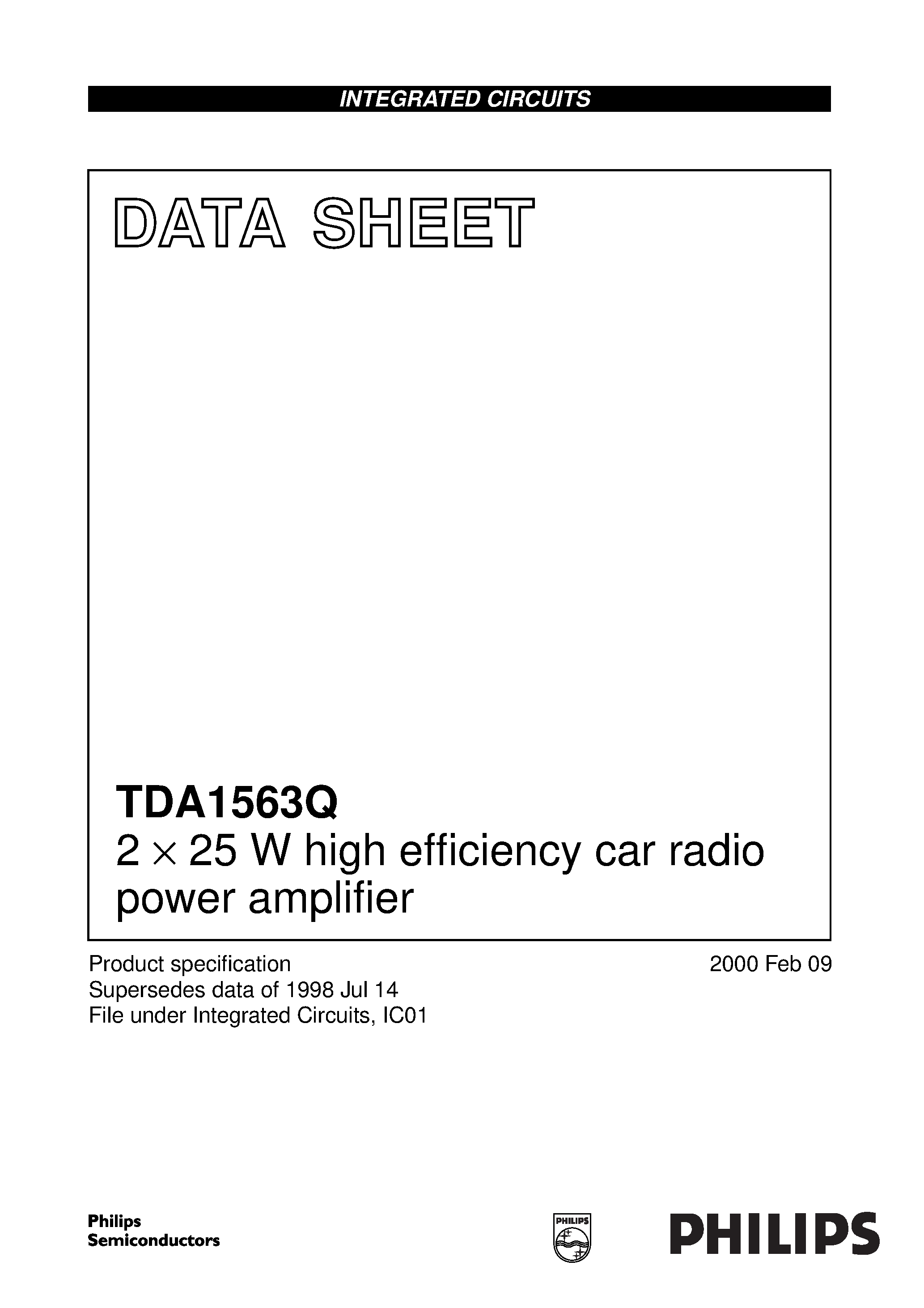 Даташит TDA1563 - 2 x 25 W high efficiency car radio power amplifier страница 1