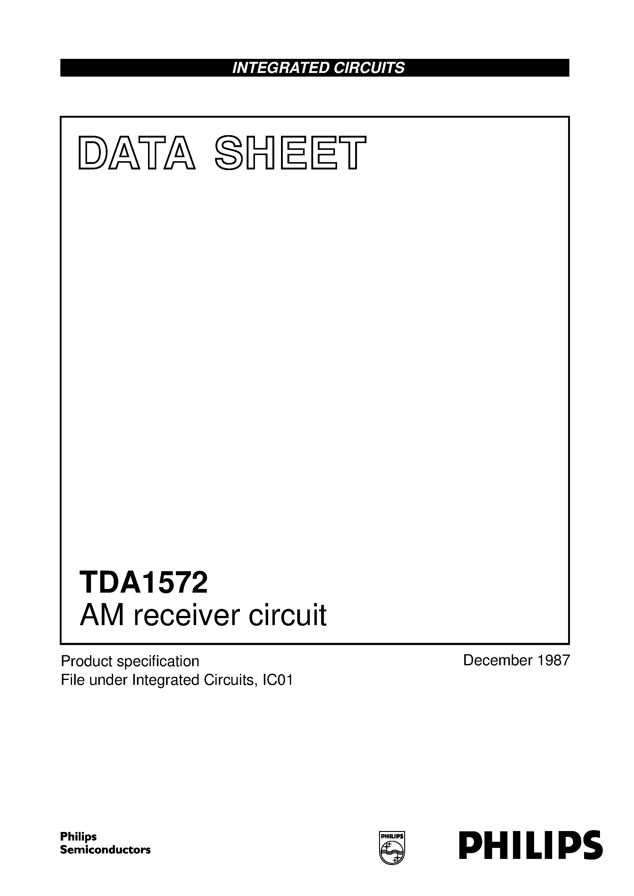 Datasheet TDA1572 - AM receiver circuit page 1