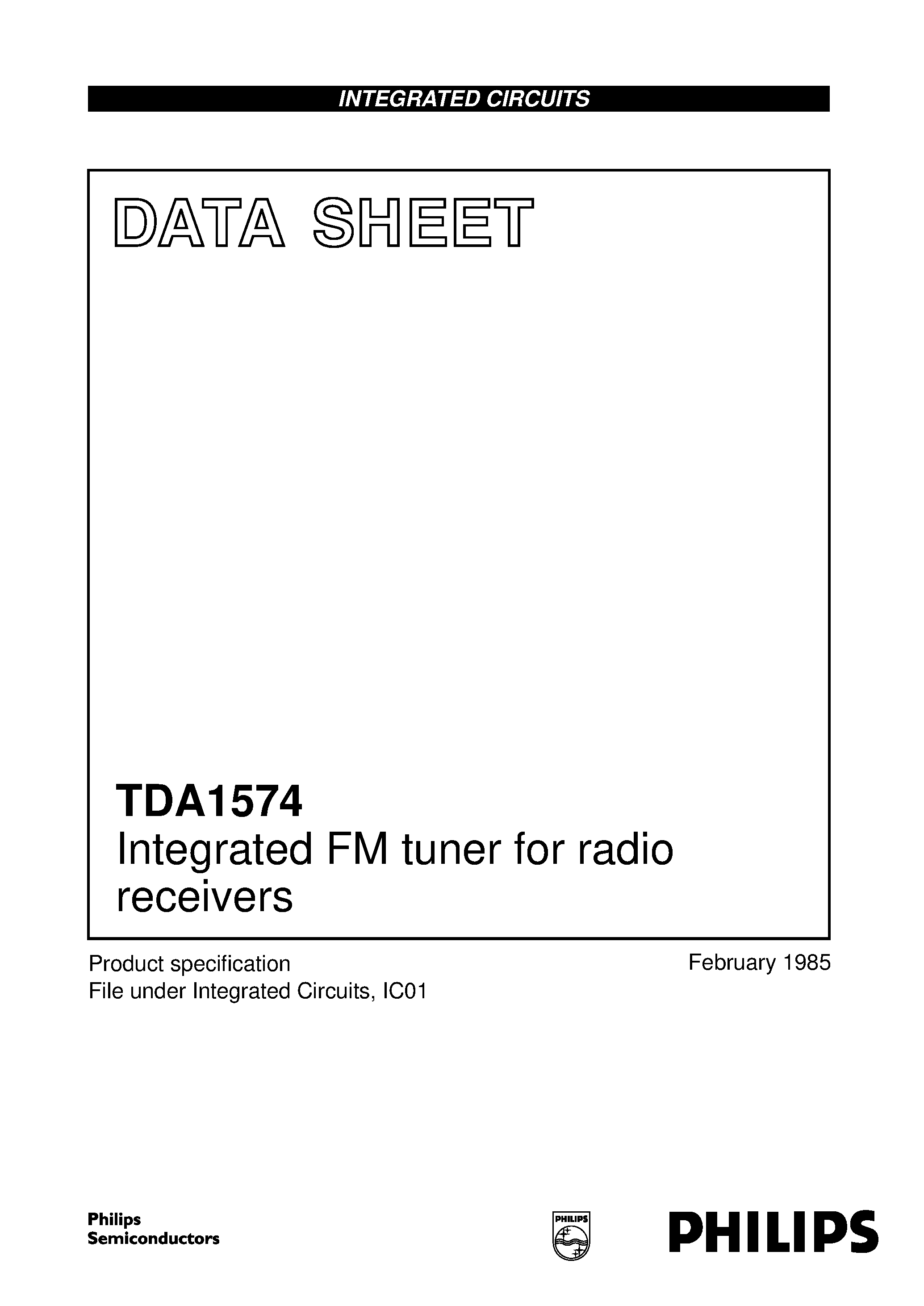 Datasheet TDA1574 - Integrated FM tuner for radio receivers page 1