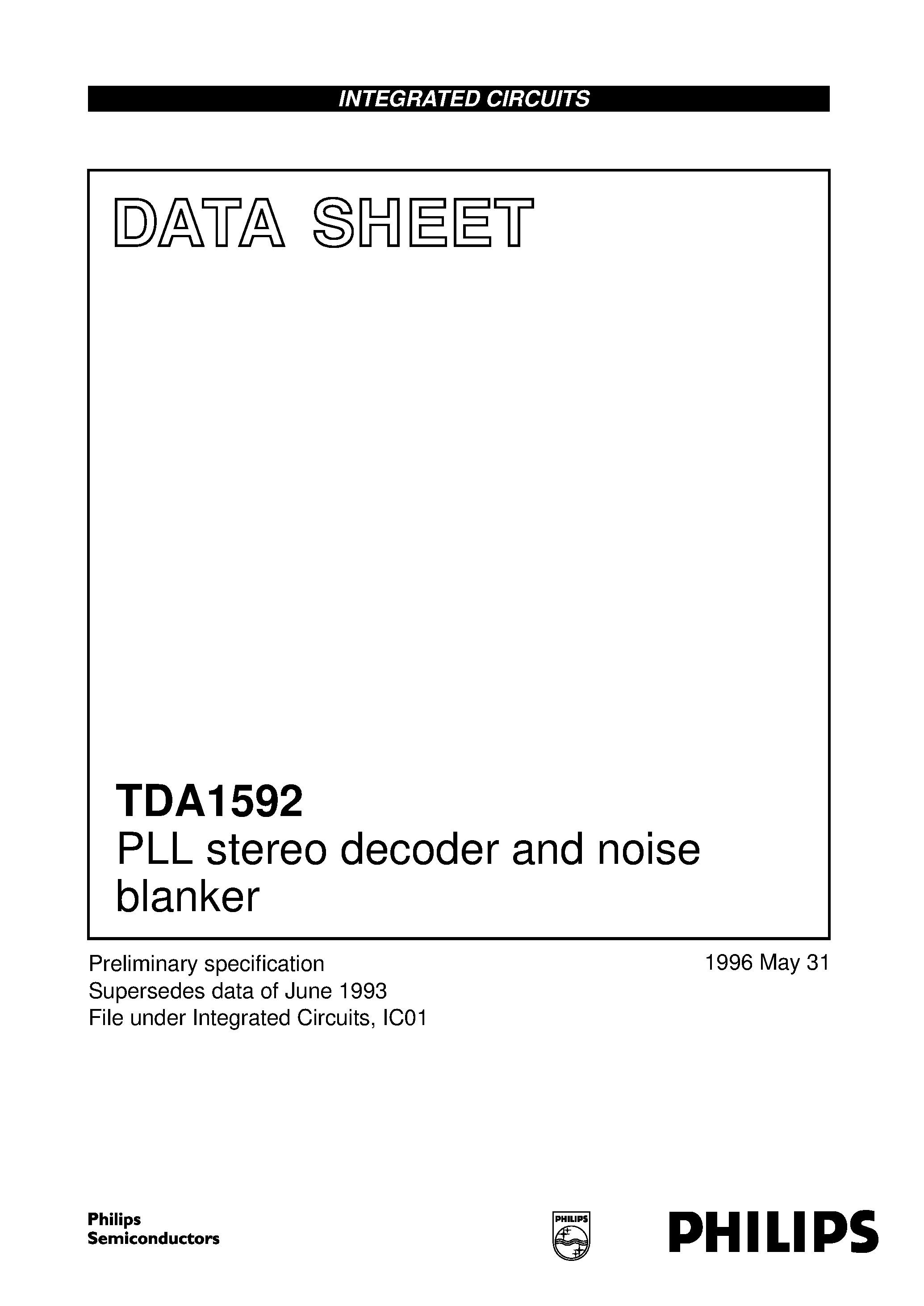 Datasheet TDA1592 - PLL stereo decoder and noise blanker page 1