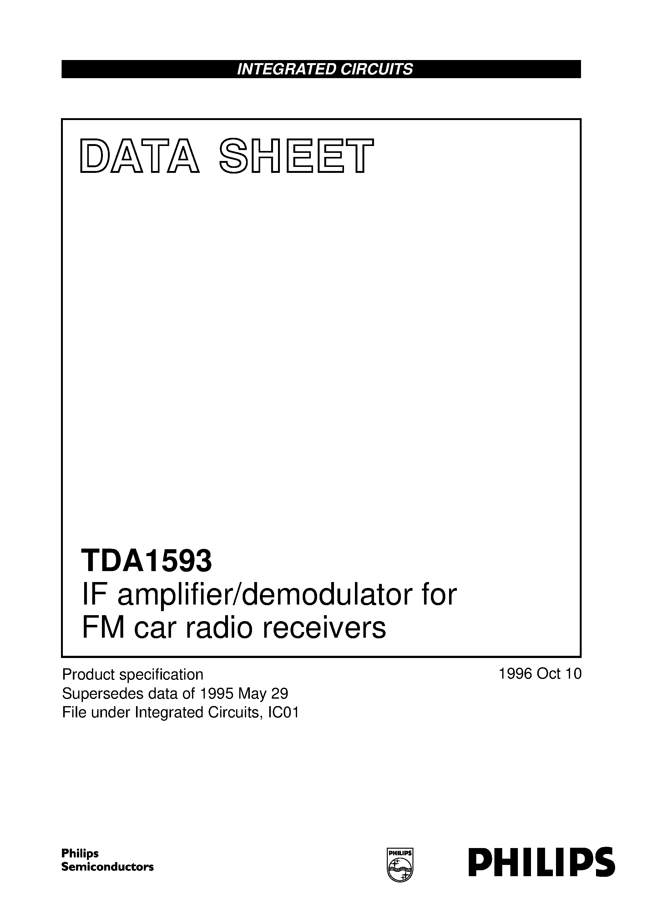 Datasheet TDA1593 - IF amplifier/demodulator for FM car radio receivers page 1