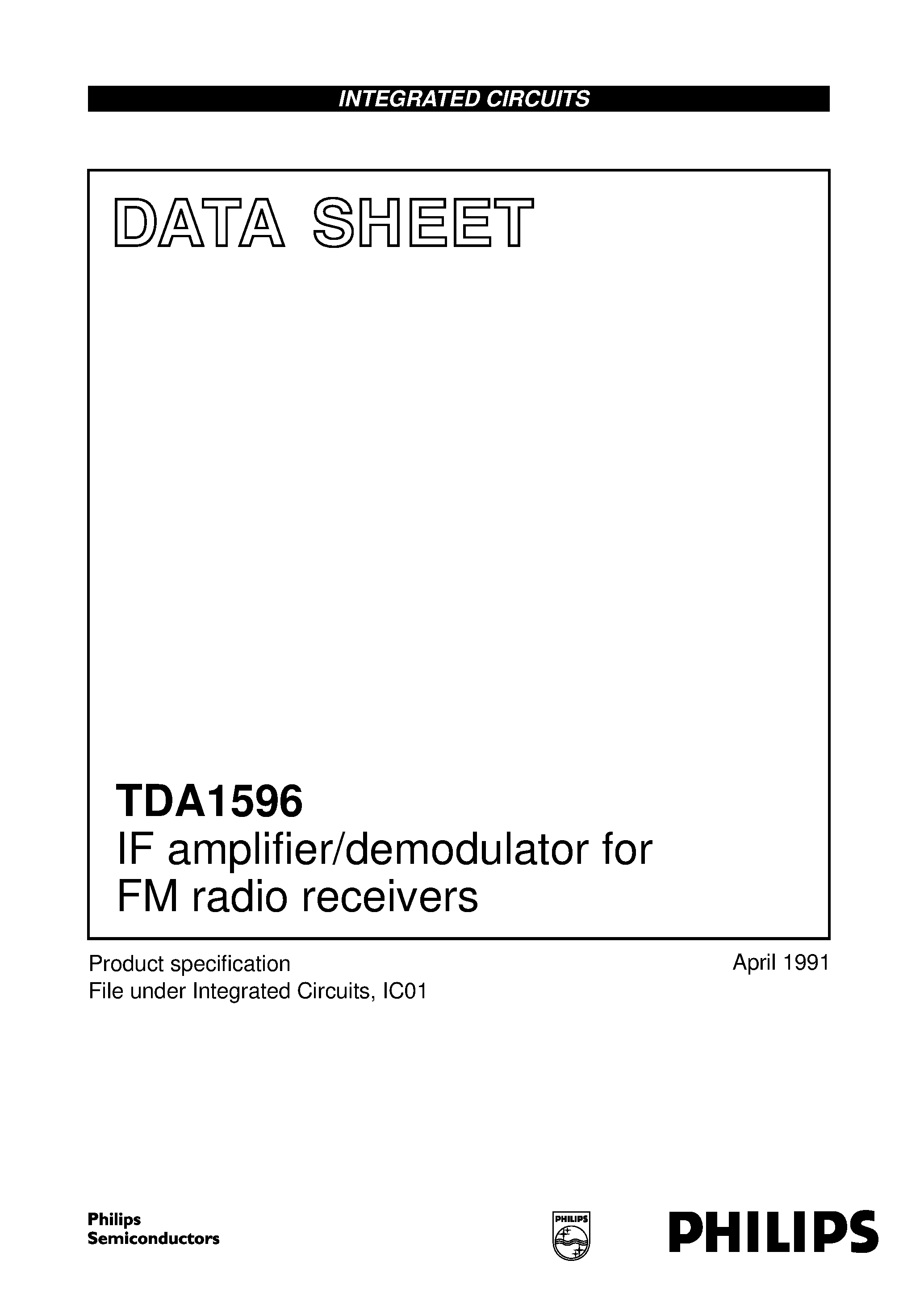 Datasheet TDA1596 - IF amplifier/demodulator for FM radio receivers page 1