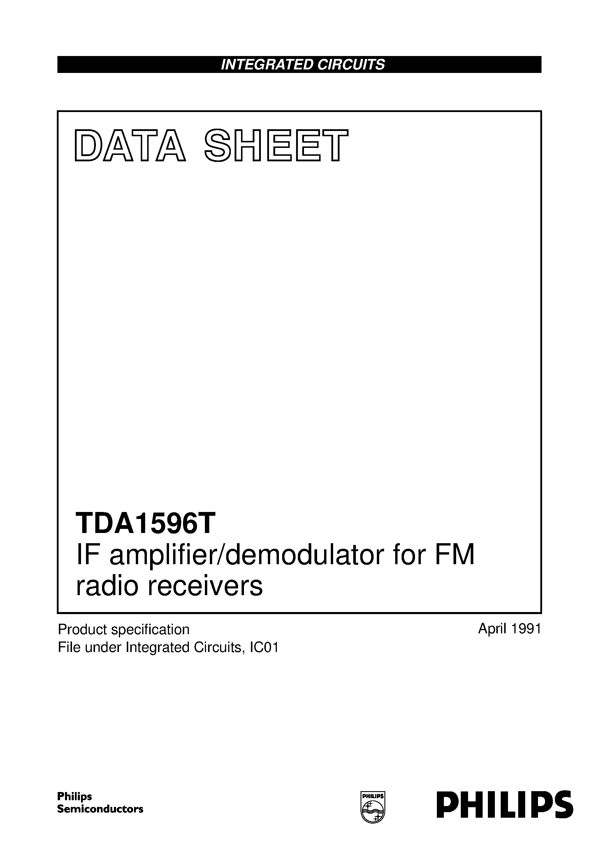 Datasheet TDA1596T - IF amplifier/demodulator for FM radio receivers page 1