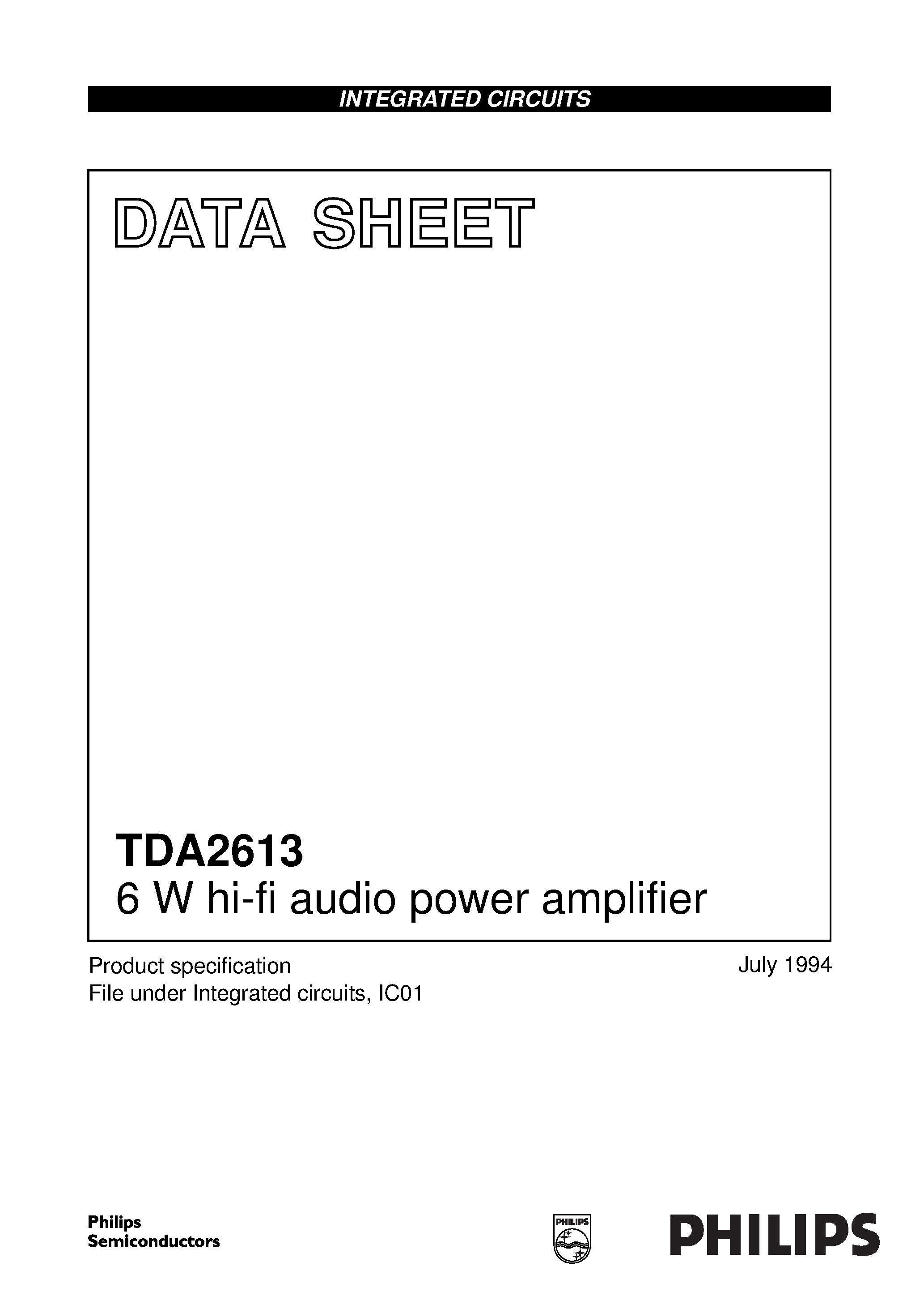 Даташит TDA2613 - 6 W hi-fi audio power amplifier страница 1