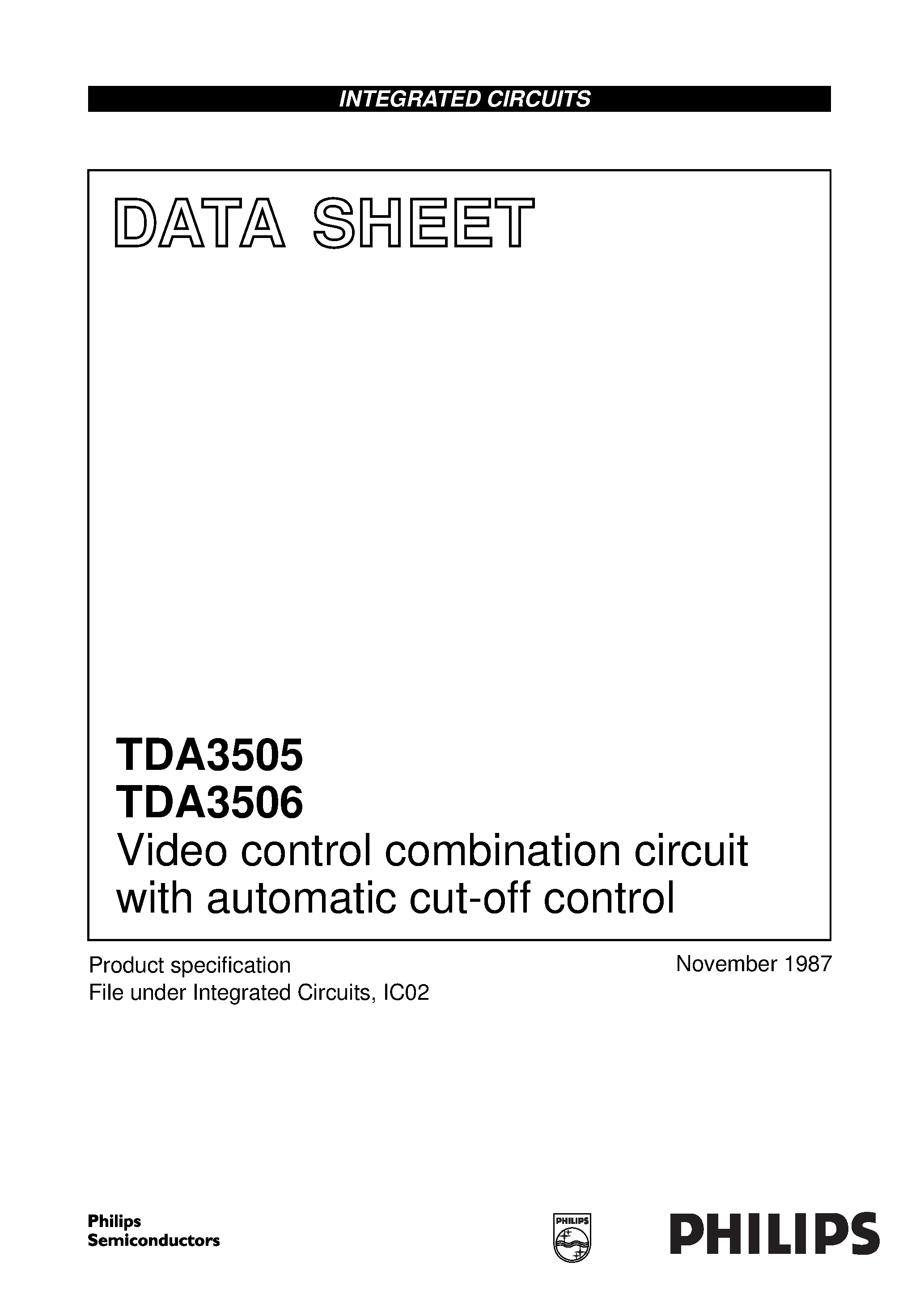 Даташит на микросхему TDA3505 страница 1 Даташит TDA3505 - Video control combination circuit with automatic cut-off control страница 1