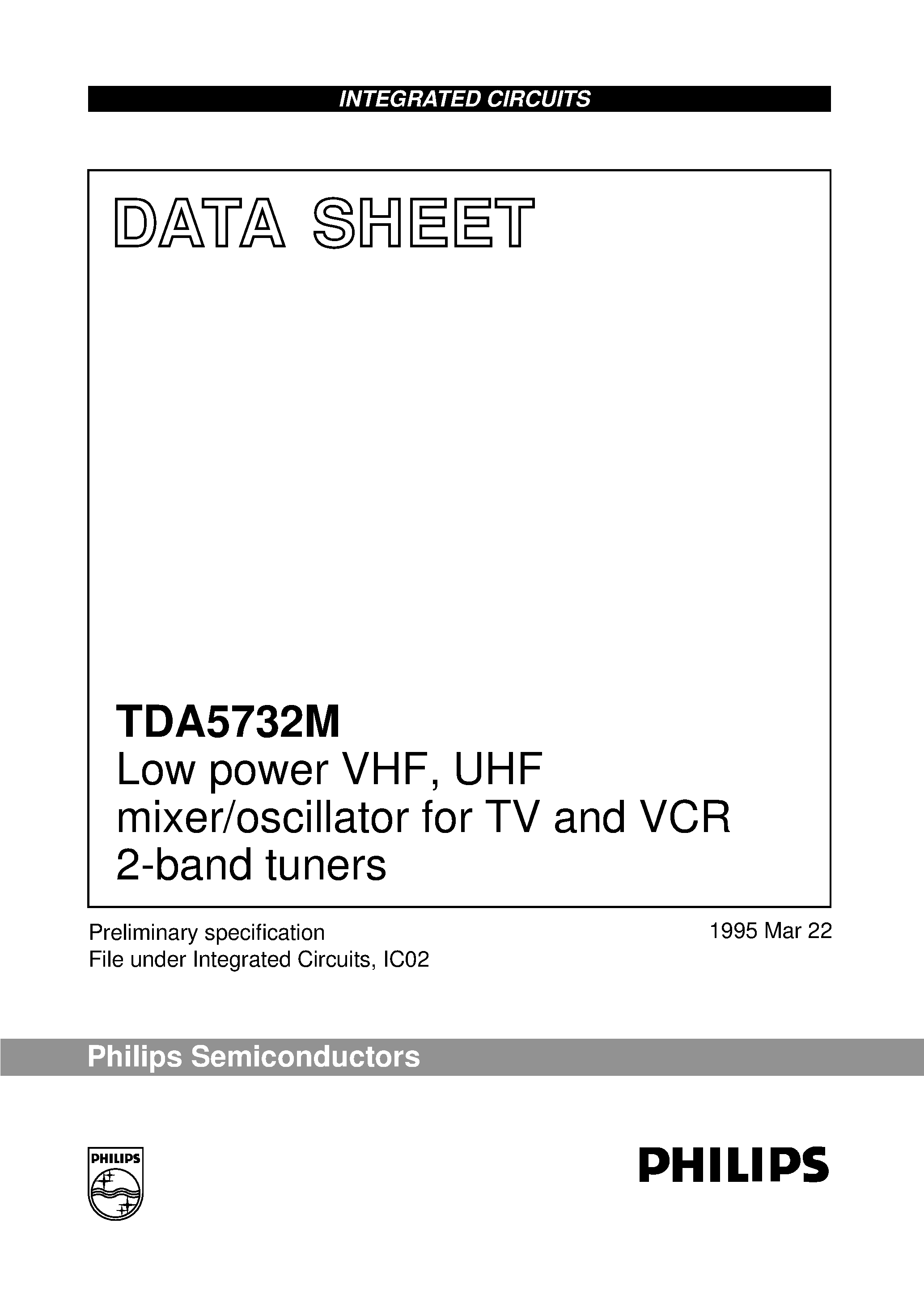 Даташит TDA5732 - Low power VHF/ UHF mixer/oscillator for TV and VCR 2-band tuners страница 1