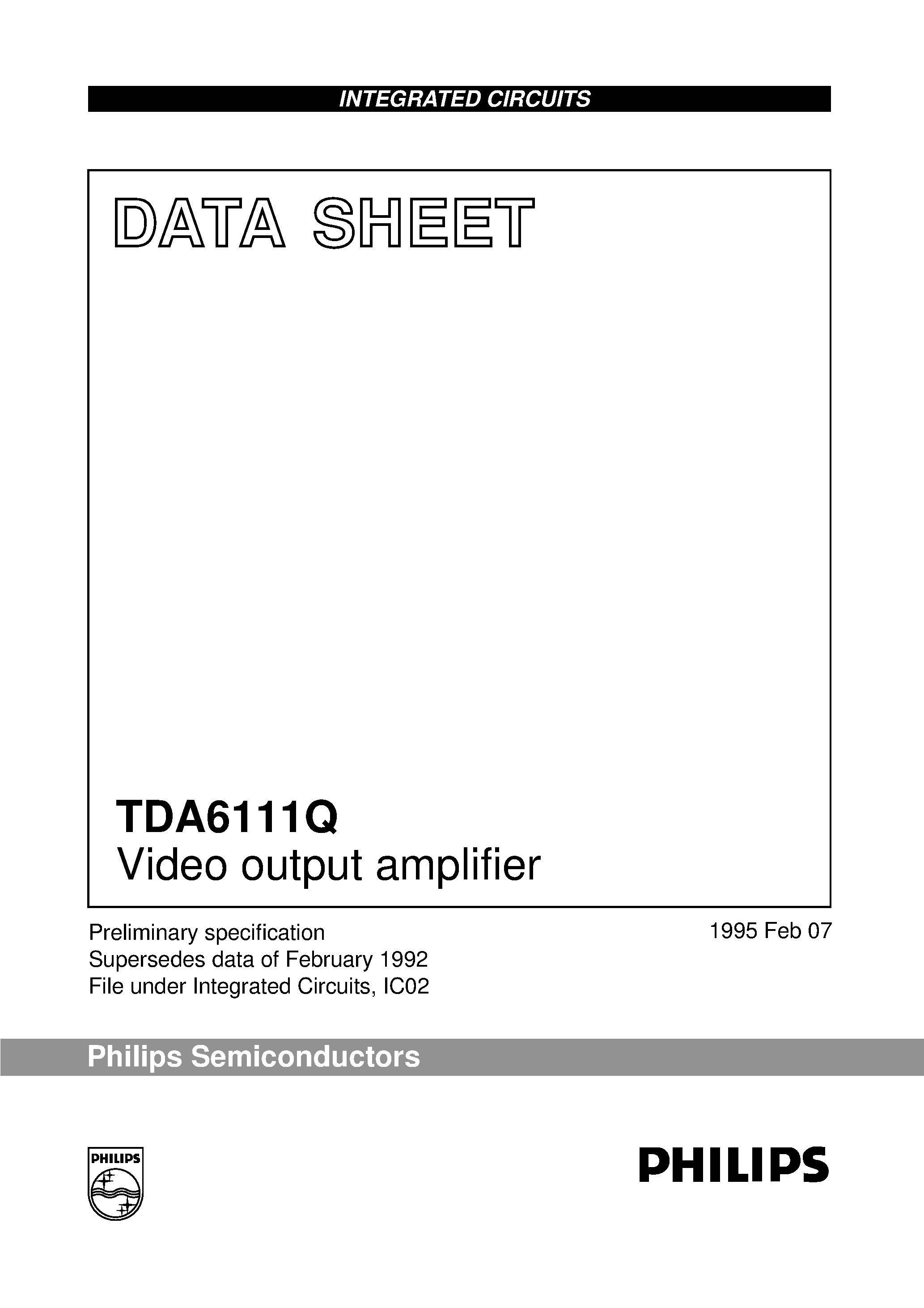Даташит на микросхему TDA6111Q страница 1 Даташит TDA6111Q - Video output amplifier страница 1