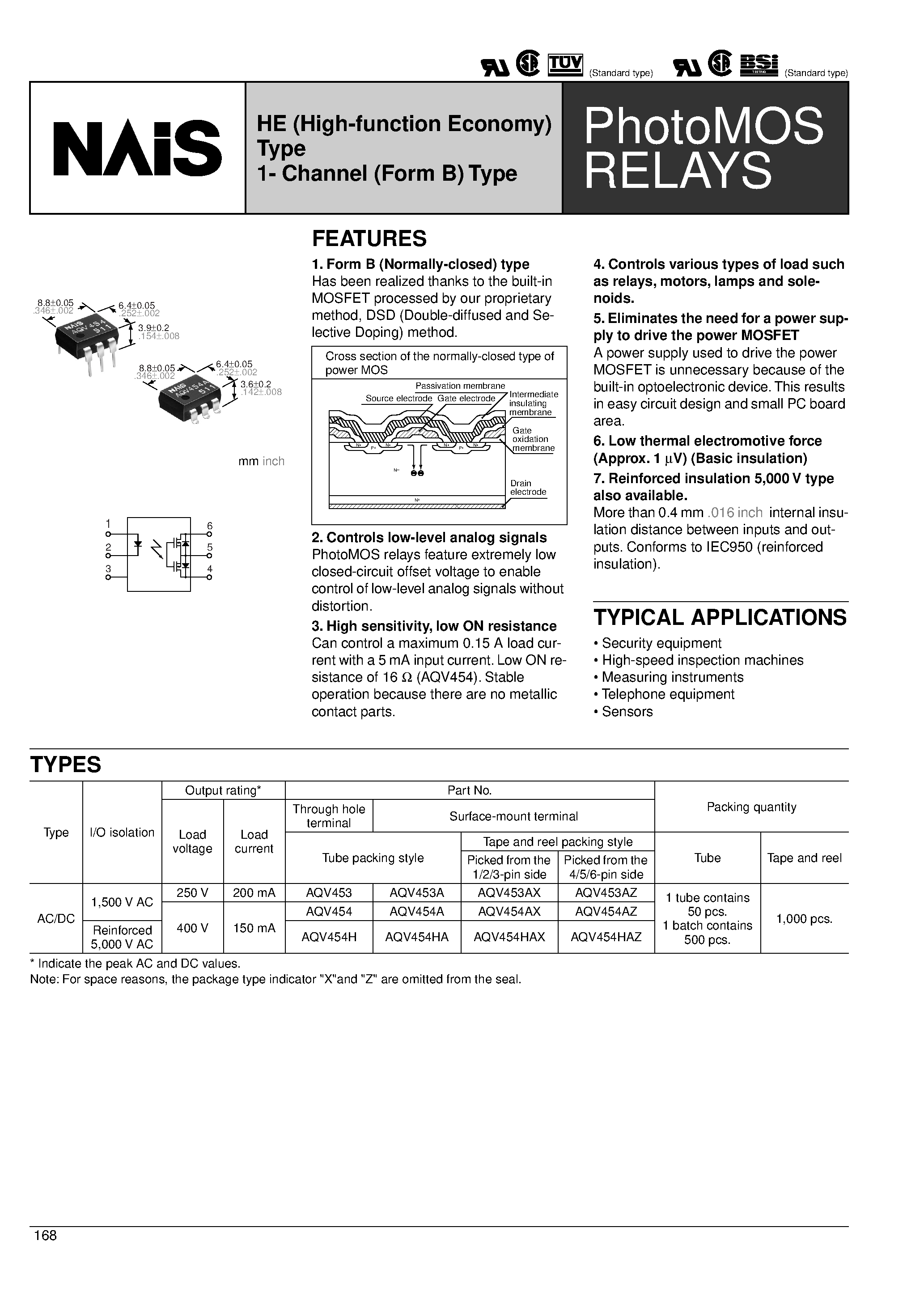 Datasheet AQV453A - HE (High-function Economy) Type 1- Channel (Form B) Type page 1