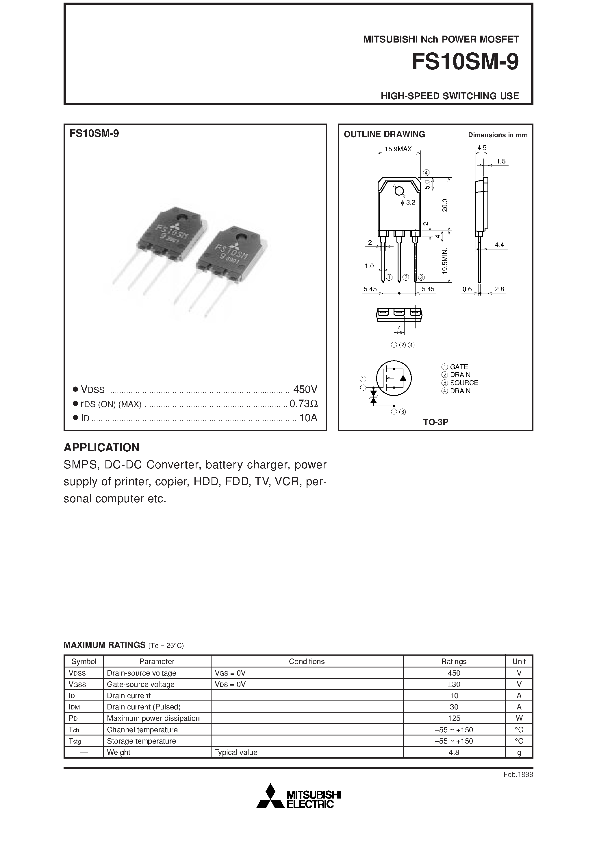 Даташит FS10SM-9 - HIGH-SPEED SWITCHING USE страница 1