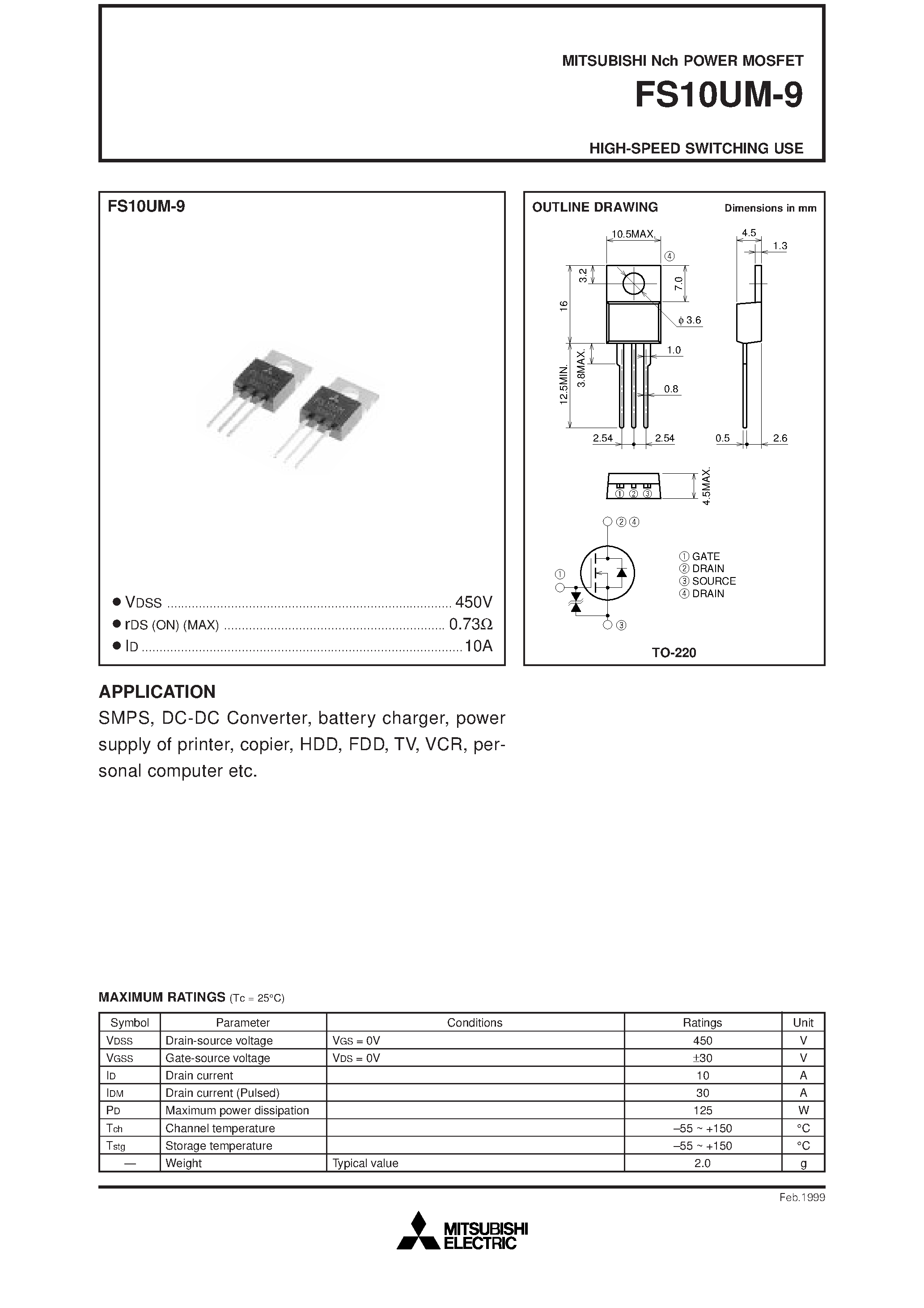 Даташит FS10UM-9 - HIGH-SPEED SWITCHING USE страница 1